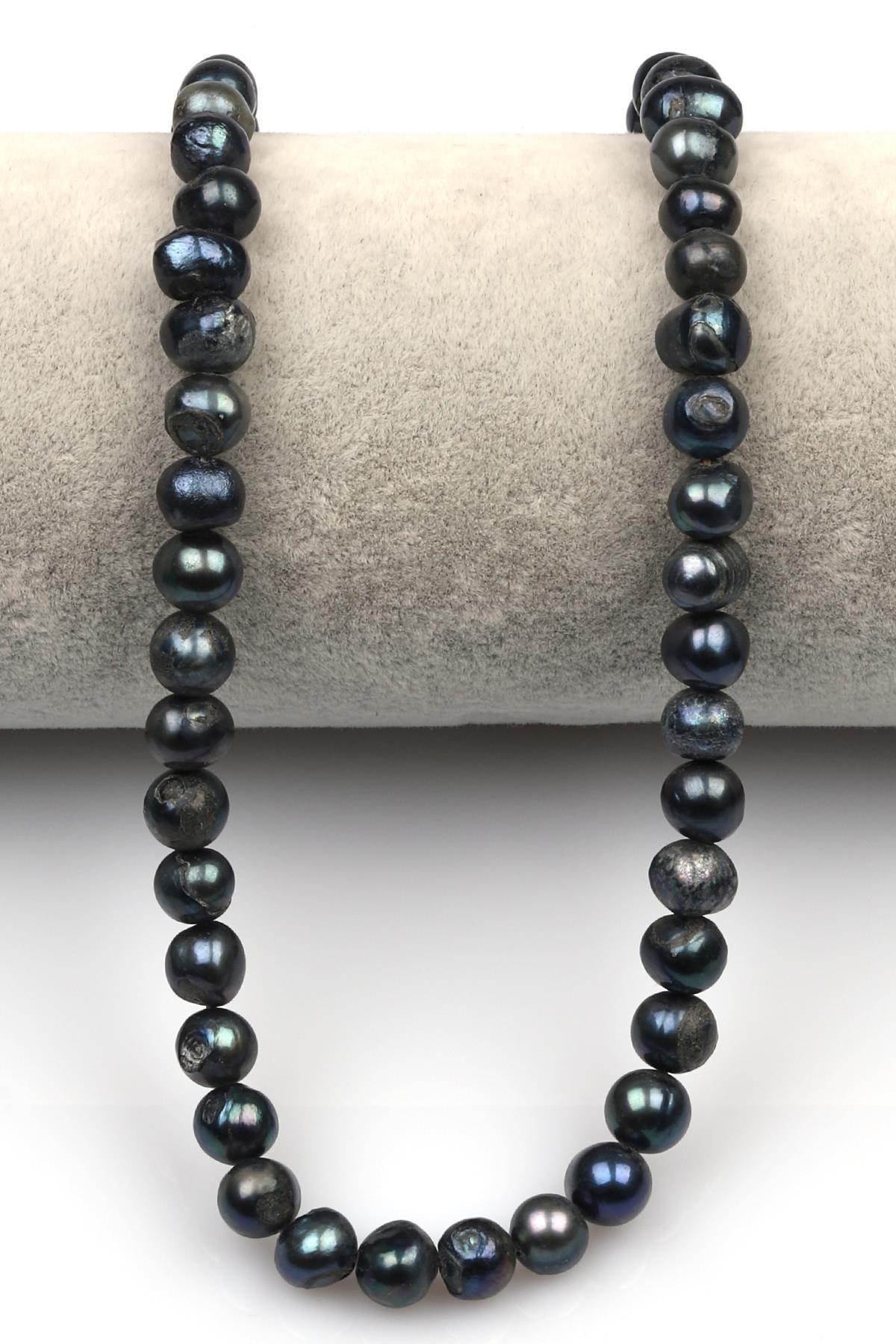 Siyah İnci Doğal Taş Dizi 7 x 8 mm Şekilsiz Kesim