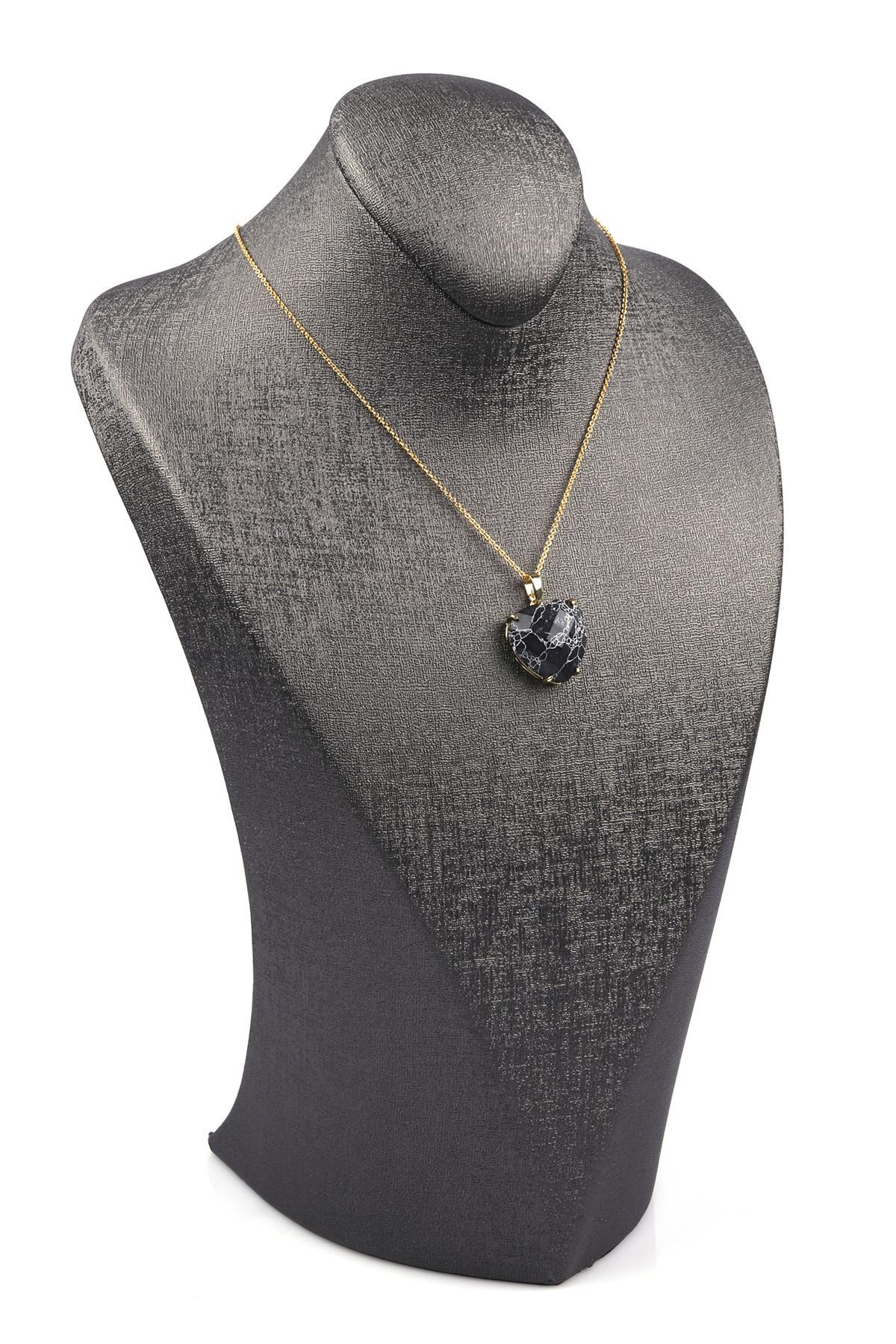 Siyah Jasper Doğal Taş Gold Renkli Kolye