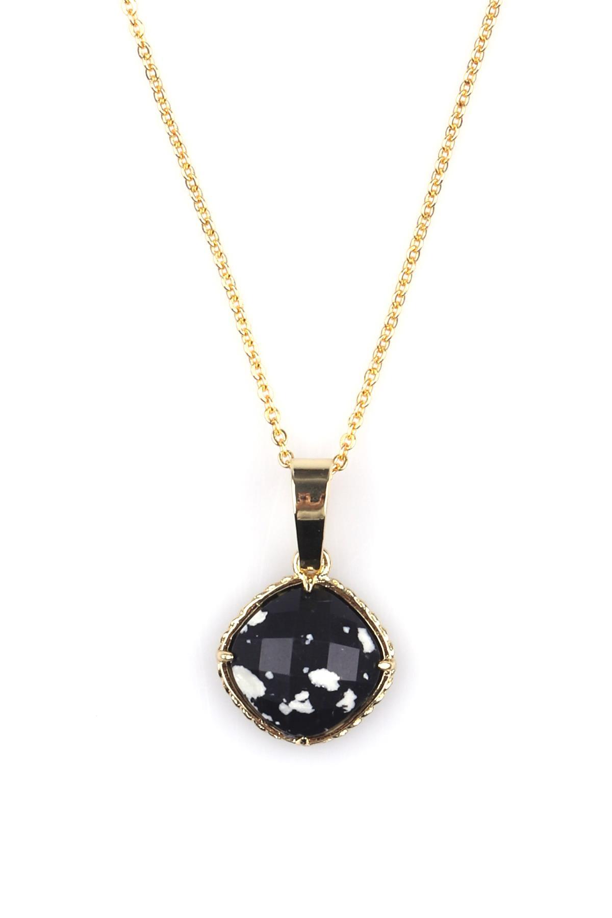 Siyah Jasper Doğal Taş Gold Renkli Kolye