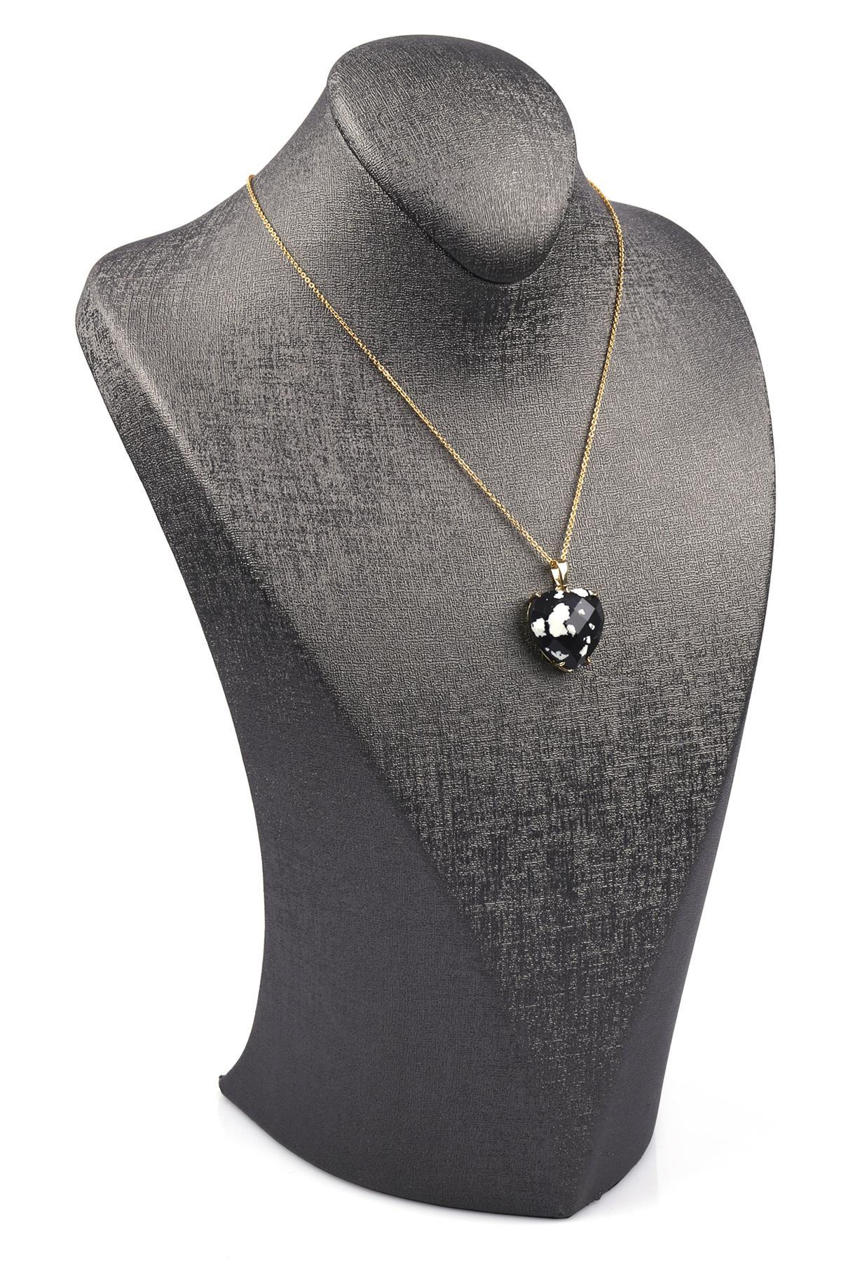 Siyah Jasper Doğal Taş Gold Renkli Kolye