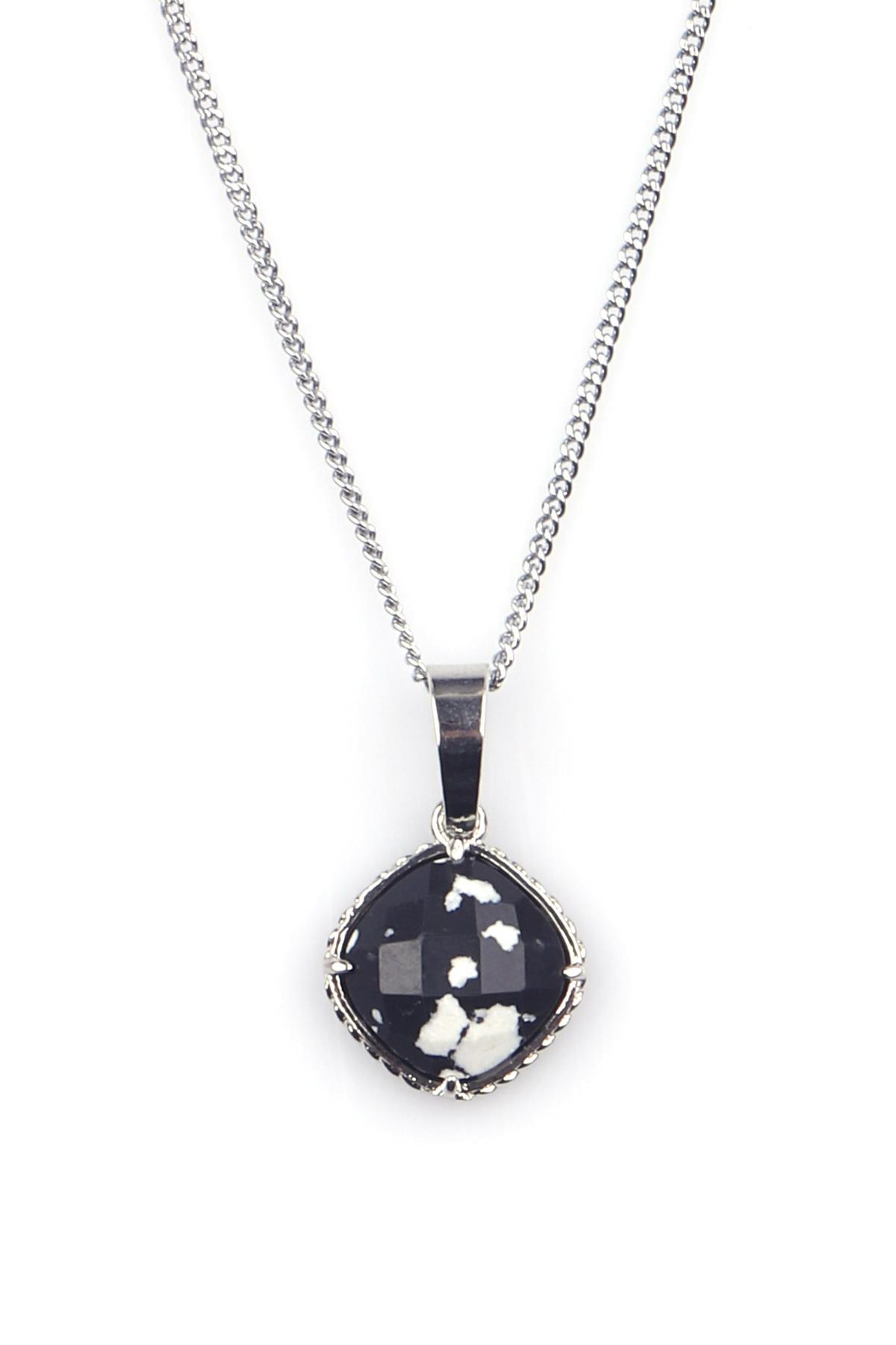 Siyah Jasper Doğal Taş Gümüş Renkli Kolye