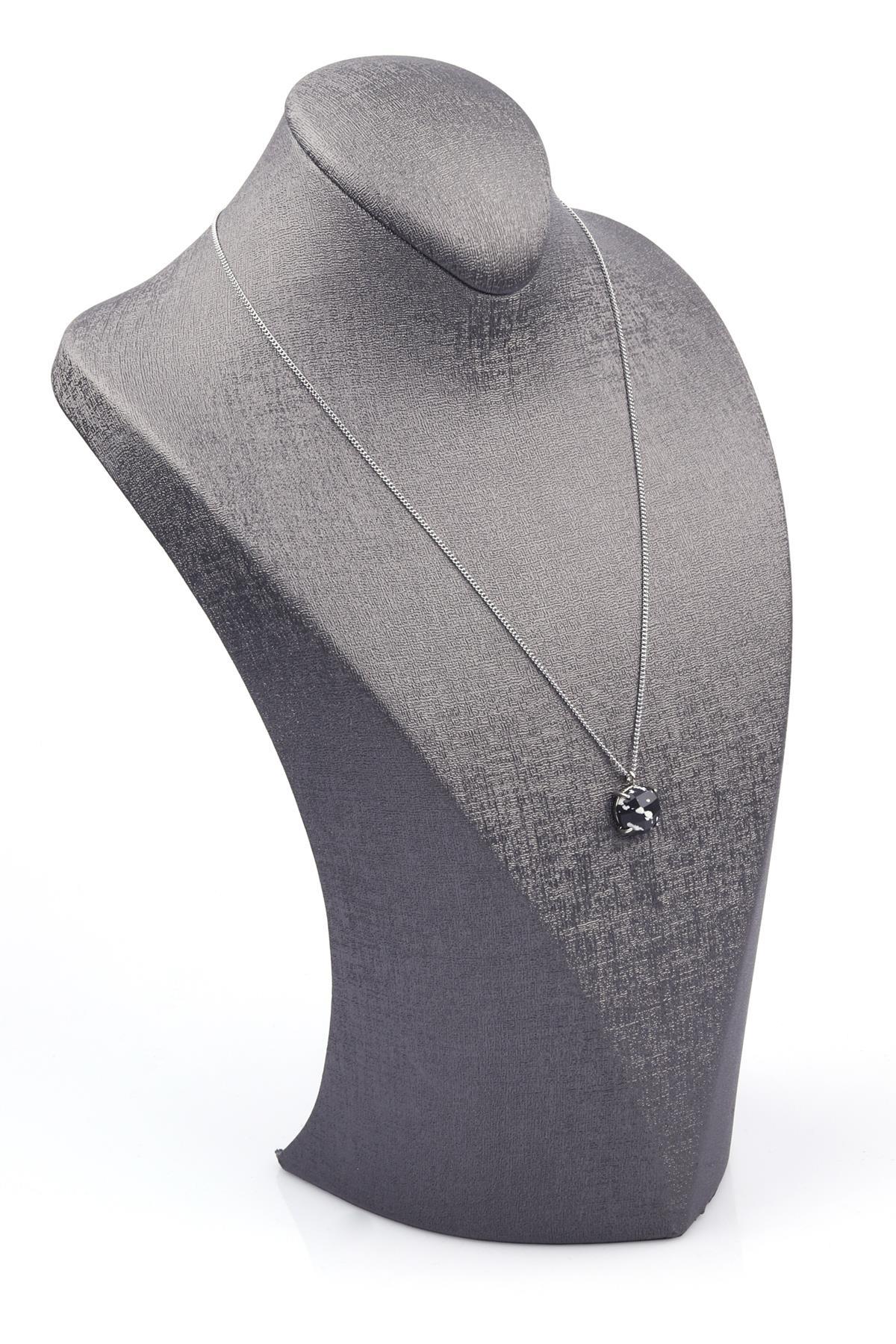 Siyah Jasper Doğal Taş Gümüş Renkli Kolye