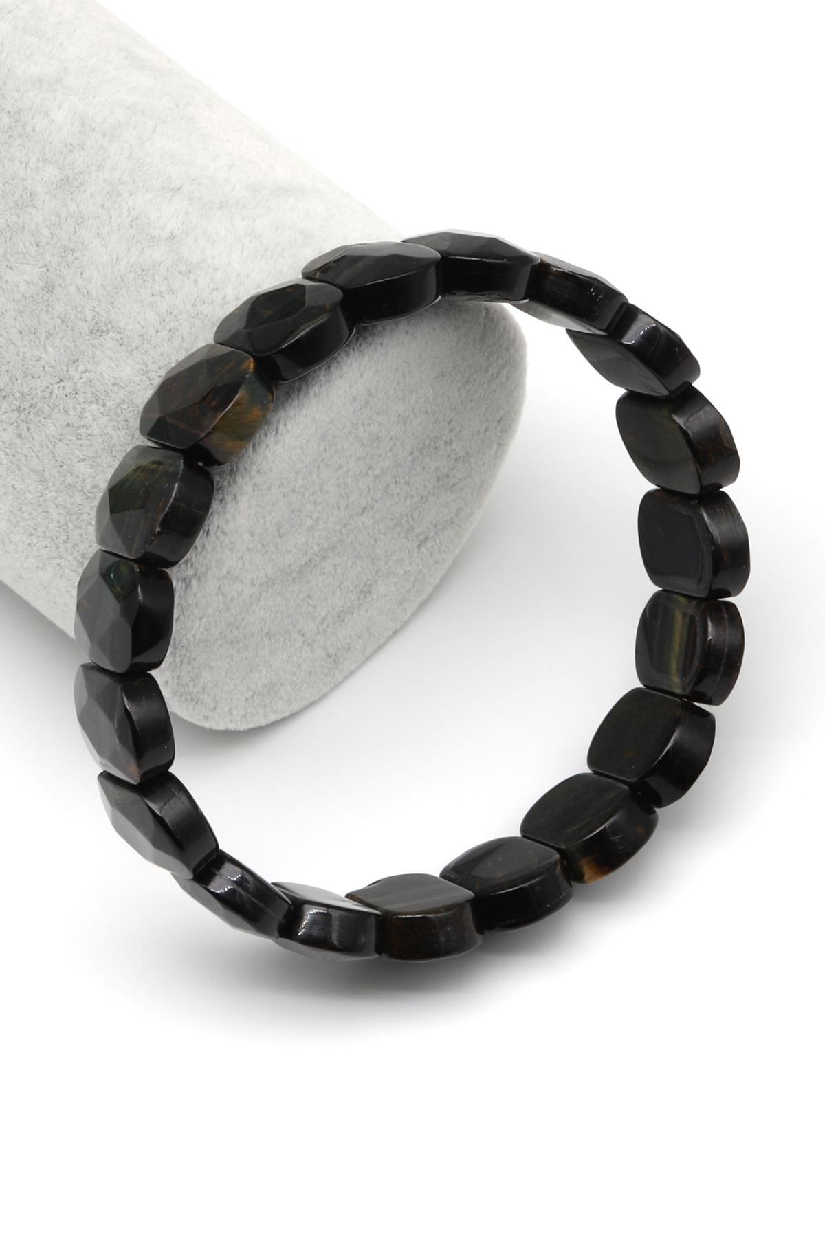 Siyah Kaplan Gözü Doğal Taş Bileklik 11 x 15 mm Özel Kesim