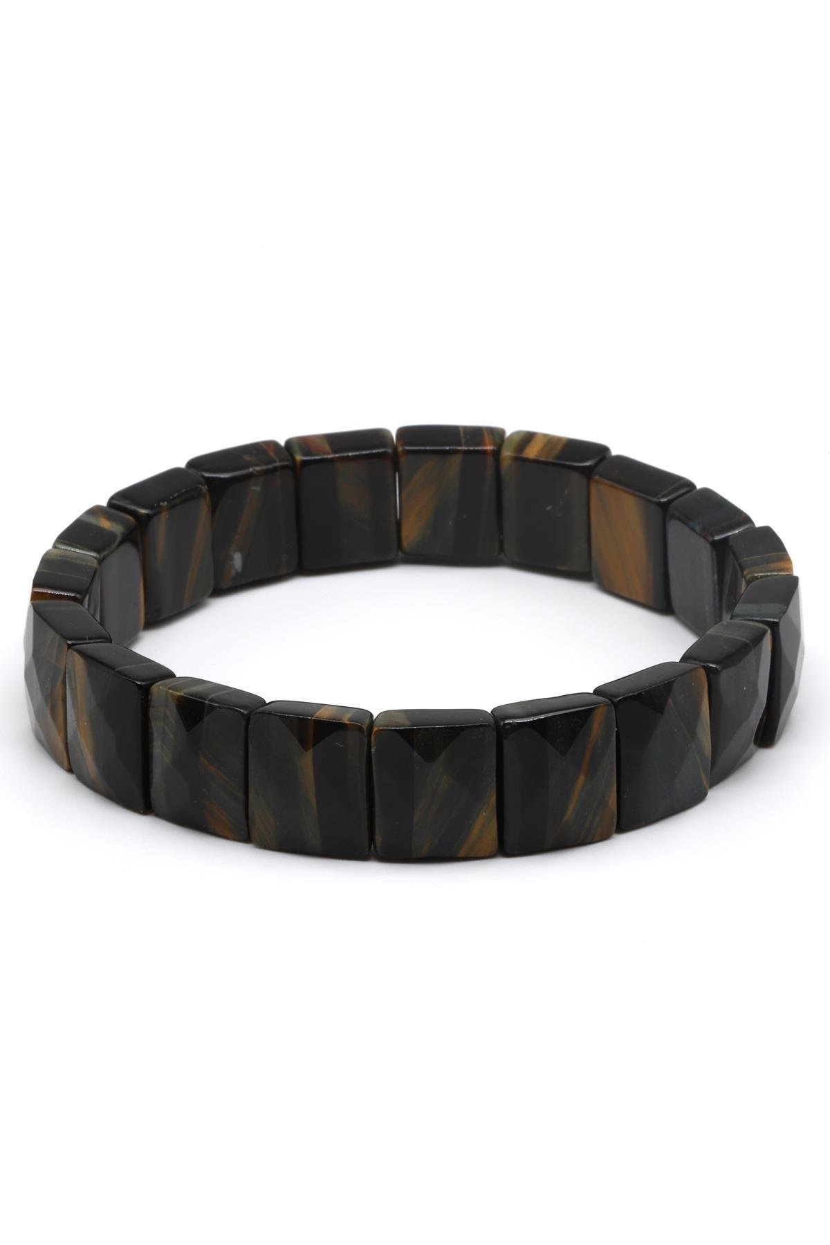 Siyah Kaplan Gözü Doğal Taş Bileklik 10 x 12 mm Özel Kesim