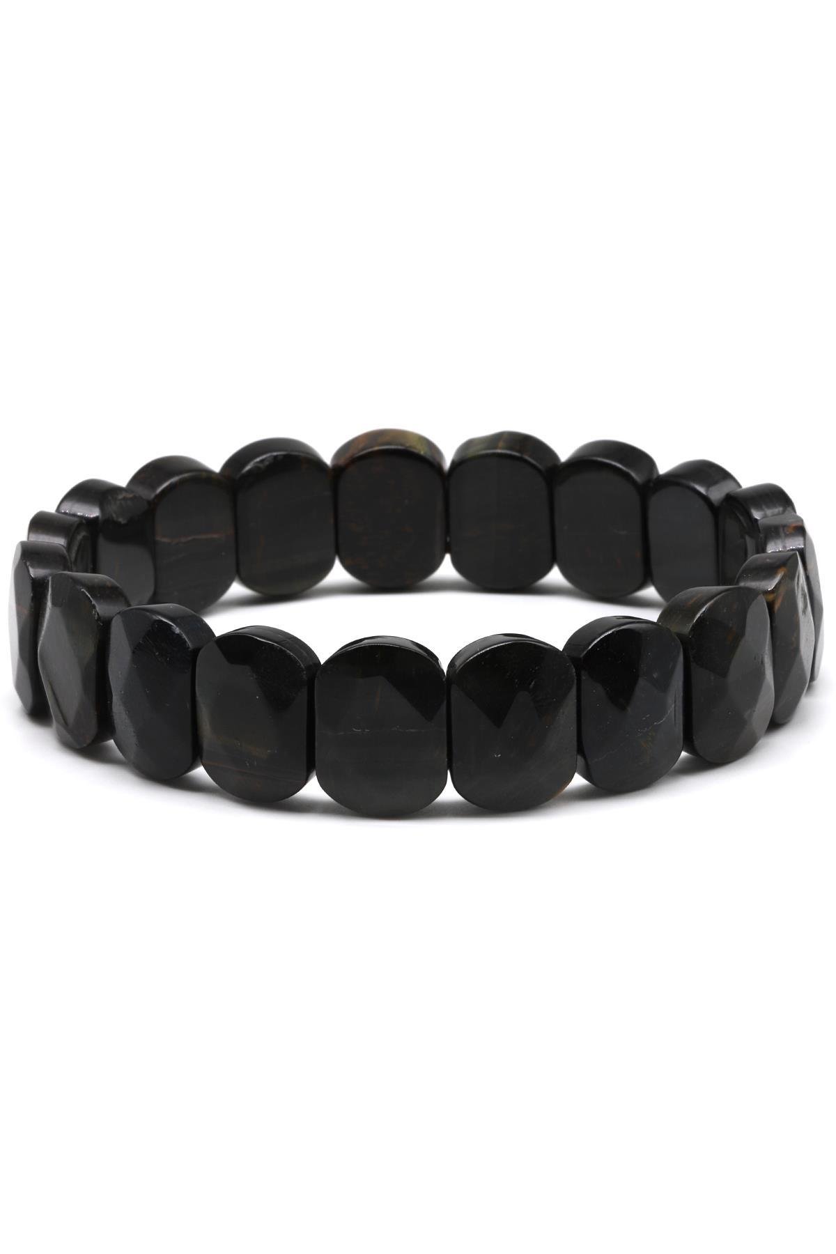 Siyah Kaplan Gözü Doğal Taş Bileklik 11 x 15 mm Özel Kesim