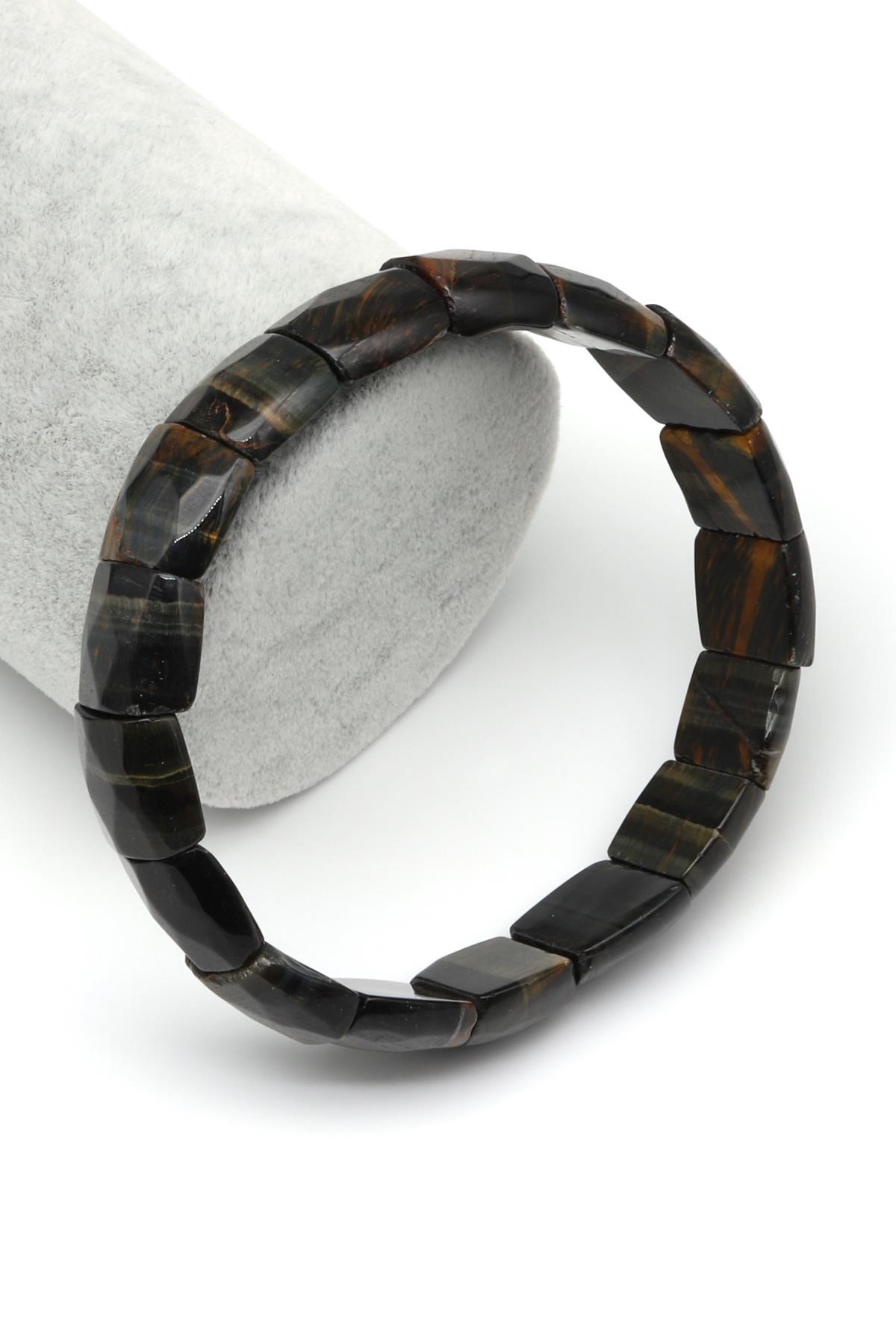 Siyah Kaplan Gözü Doğal Taş Bileklik 13 x 15 mm Özel Kesim