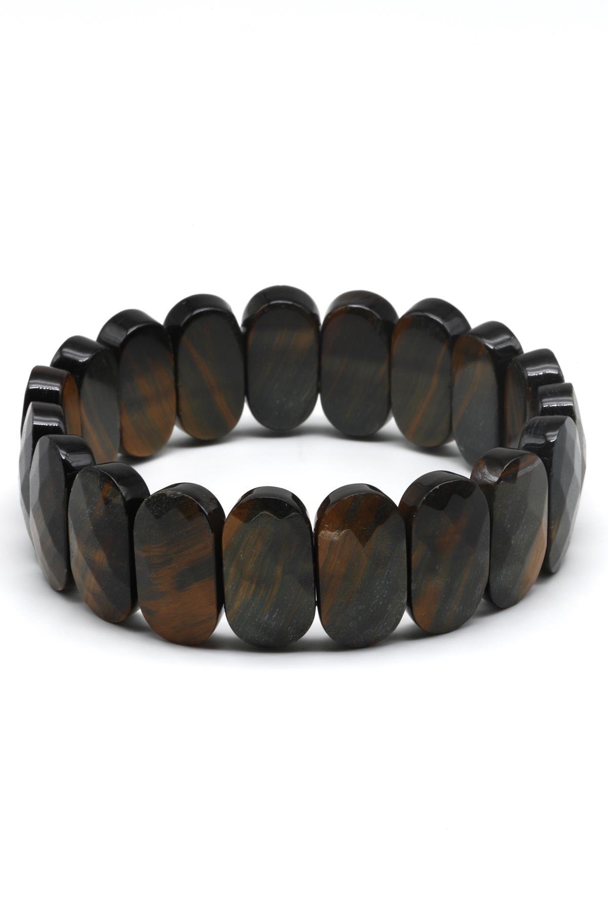 Siyah Kaplan Gözü Doğal Taş Bileklik 11 x 20 mm Özel Kesim