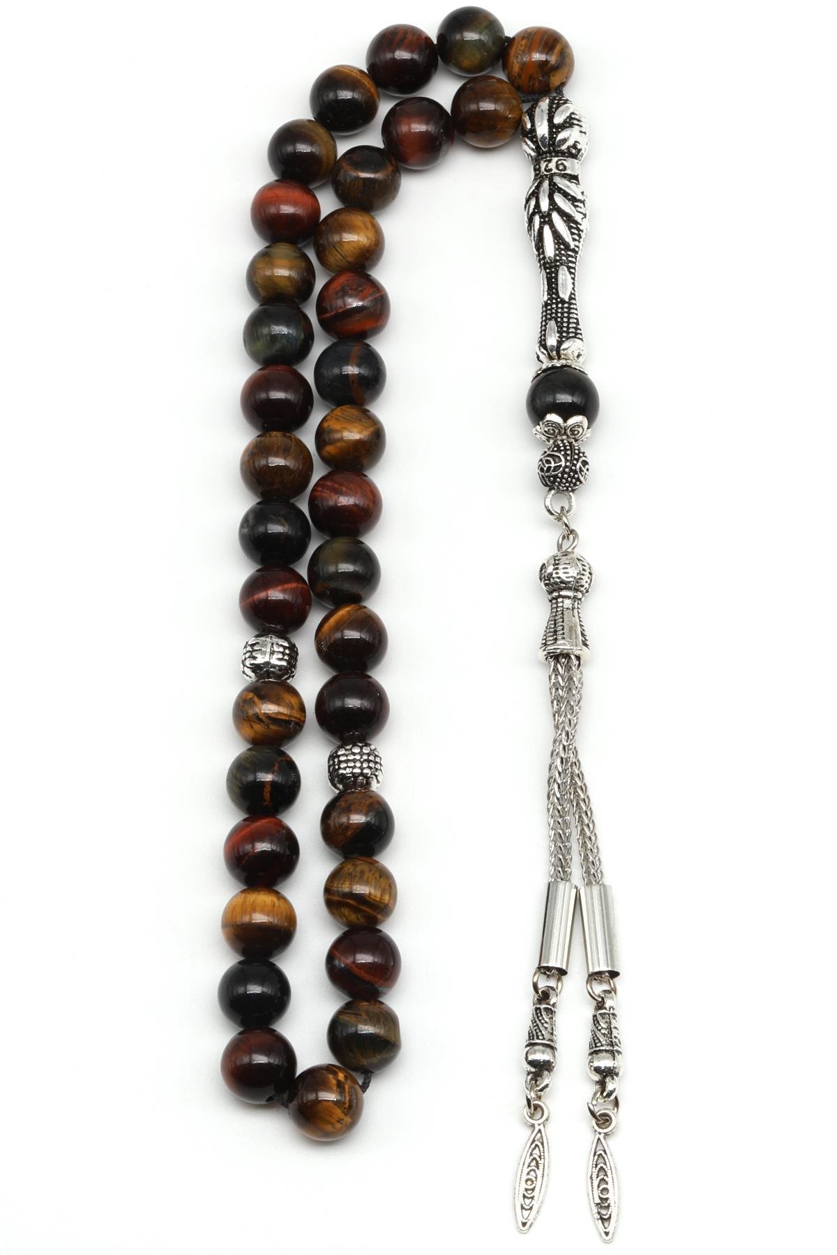 Siyah Kaplan Gözü Doğal Taş Tesbih 8 mm Küre Kesim