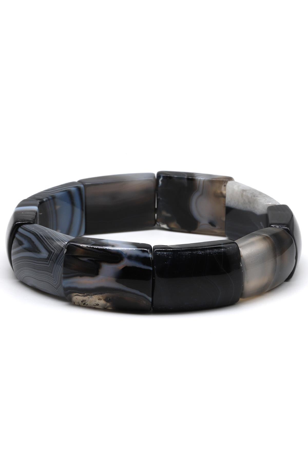 Siyah Madagaskar Akik Doğal Taş Bileklik 15 x 23 mm Özel Kesim