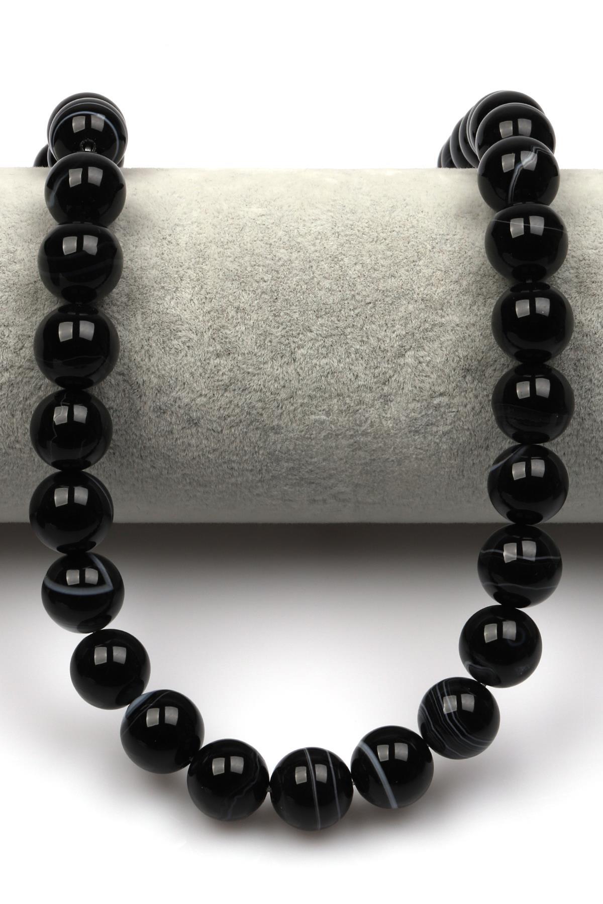 Siyah Madagaskar Akik Doğaltaş Dizi 12 mm Küre Kesim