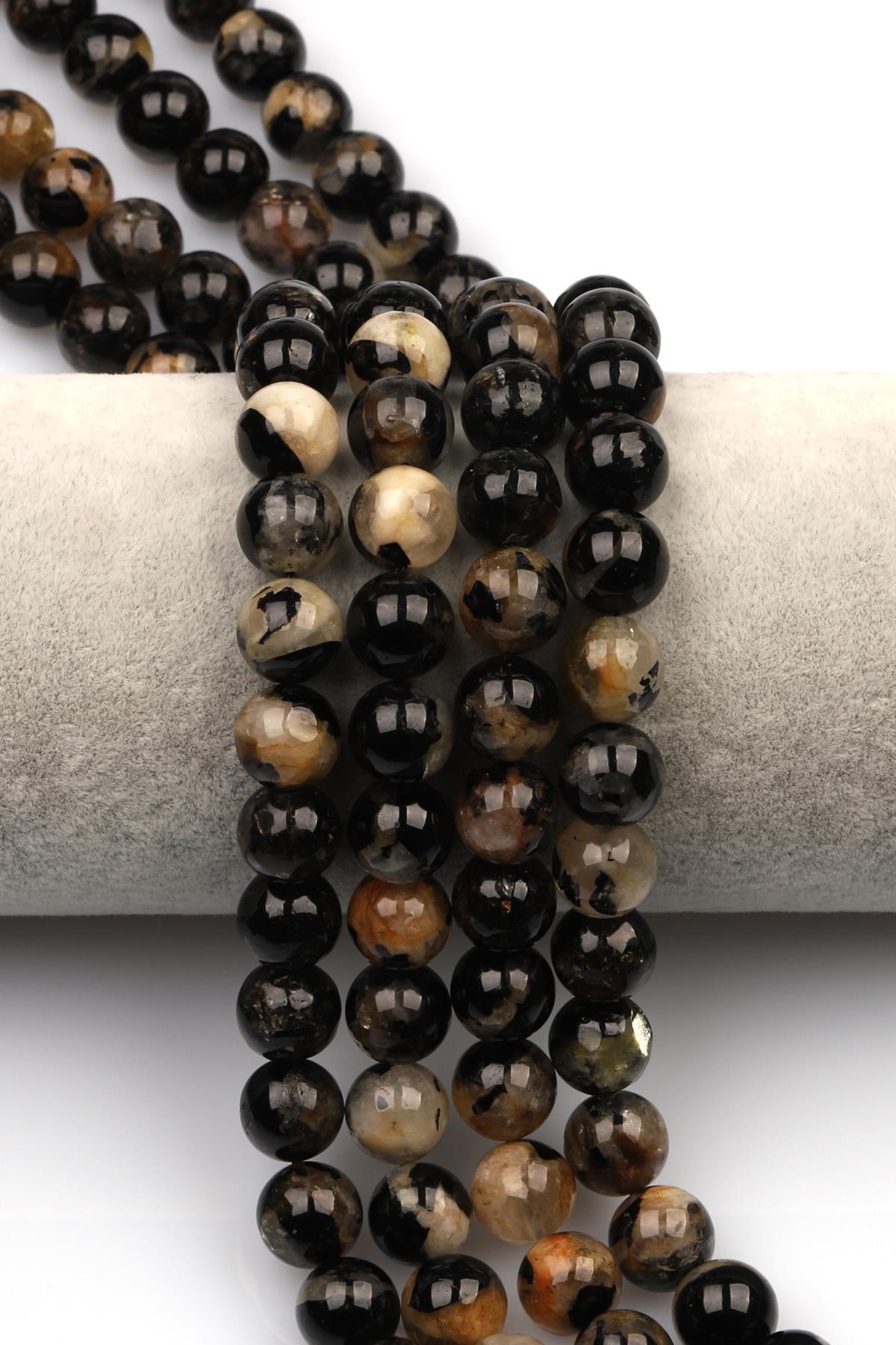 Siyah Turmalin Doğal Taş Dizi 10 mm Küre Kesim