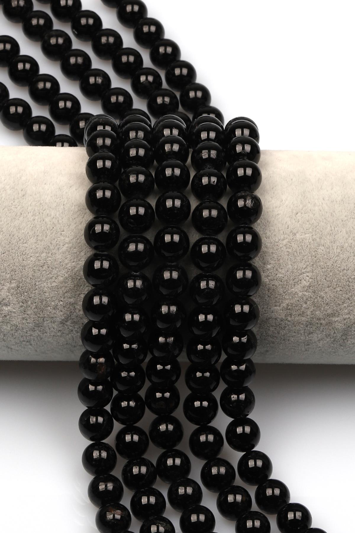 Siyah Turmalin Doğal Taş Dizi 8 mm Küre Kesim