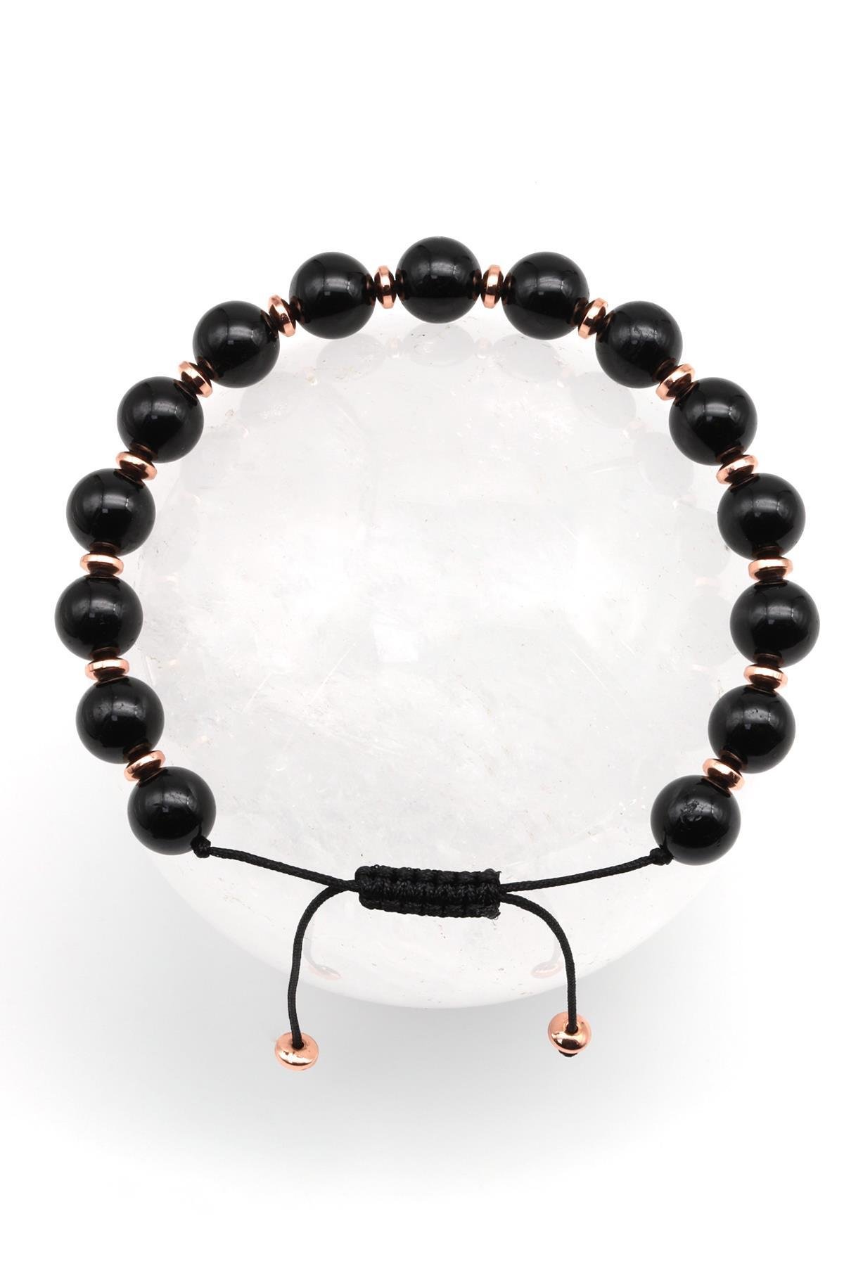 Siyah Turmalin - Hematit Doğal Taş Makrome Örme Bileklik