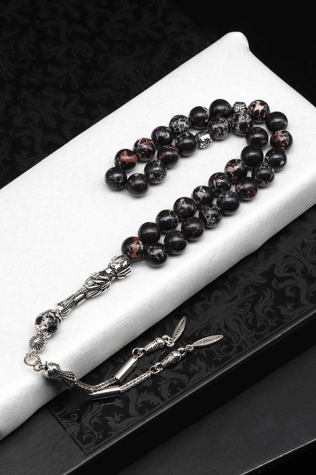 Siyah Varisit Doğal Taş Tesbih 8 mm Küre Kesim