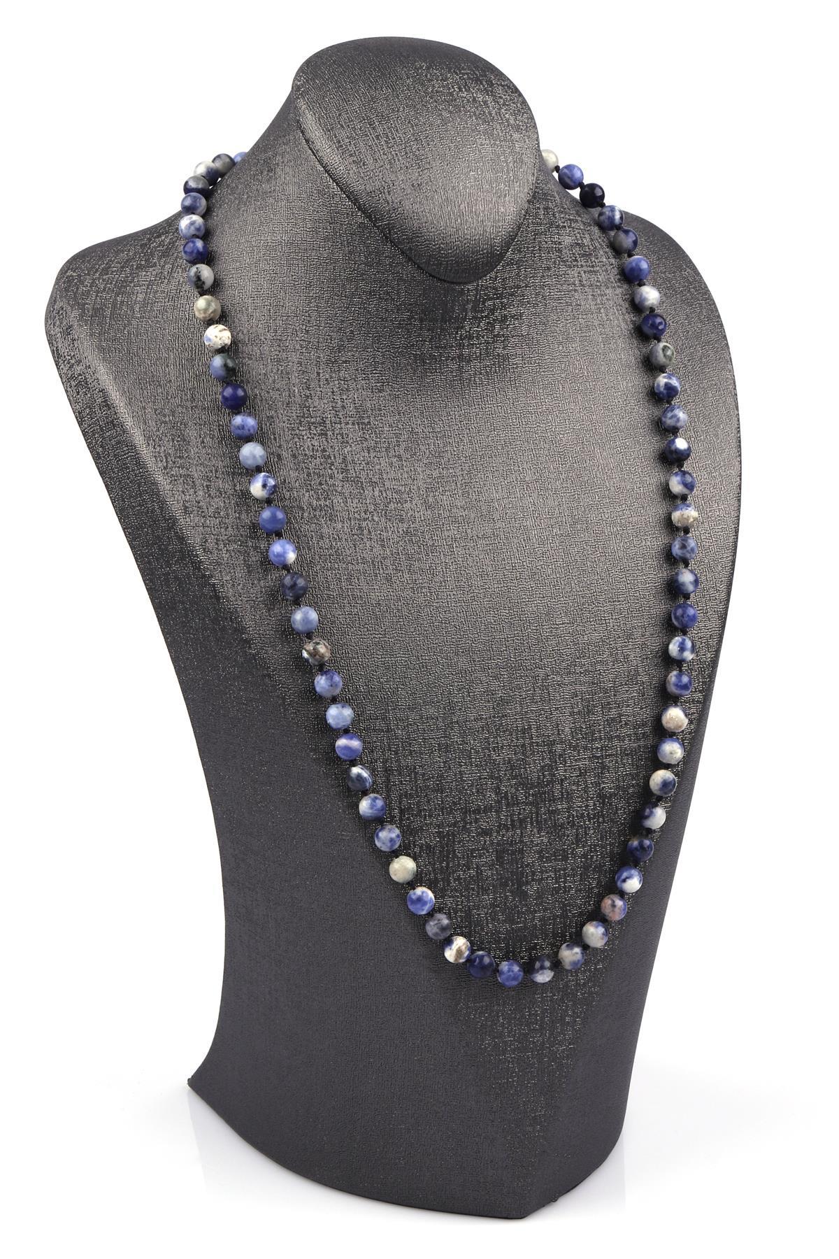 Sodalit Doğal Taş 6 mm Düğümlü Kolye