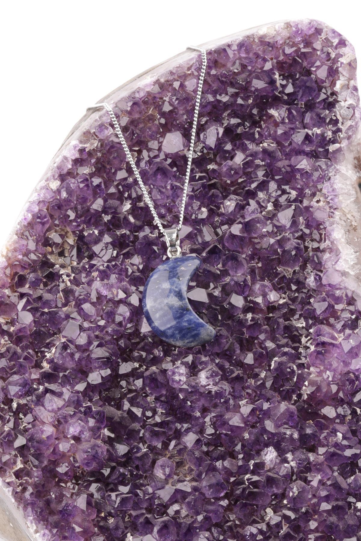 Sodalit Doğal Taş Ay Model Kolye