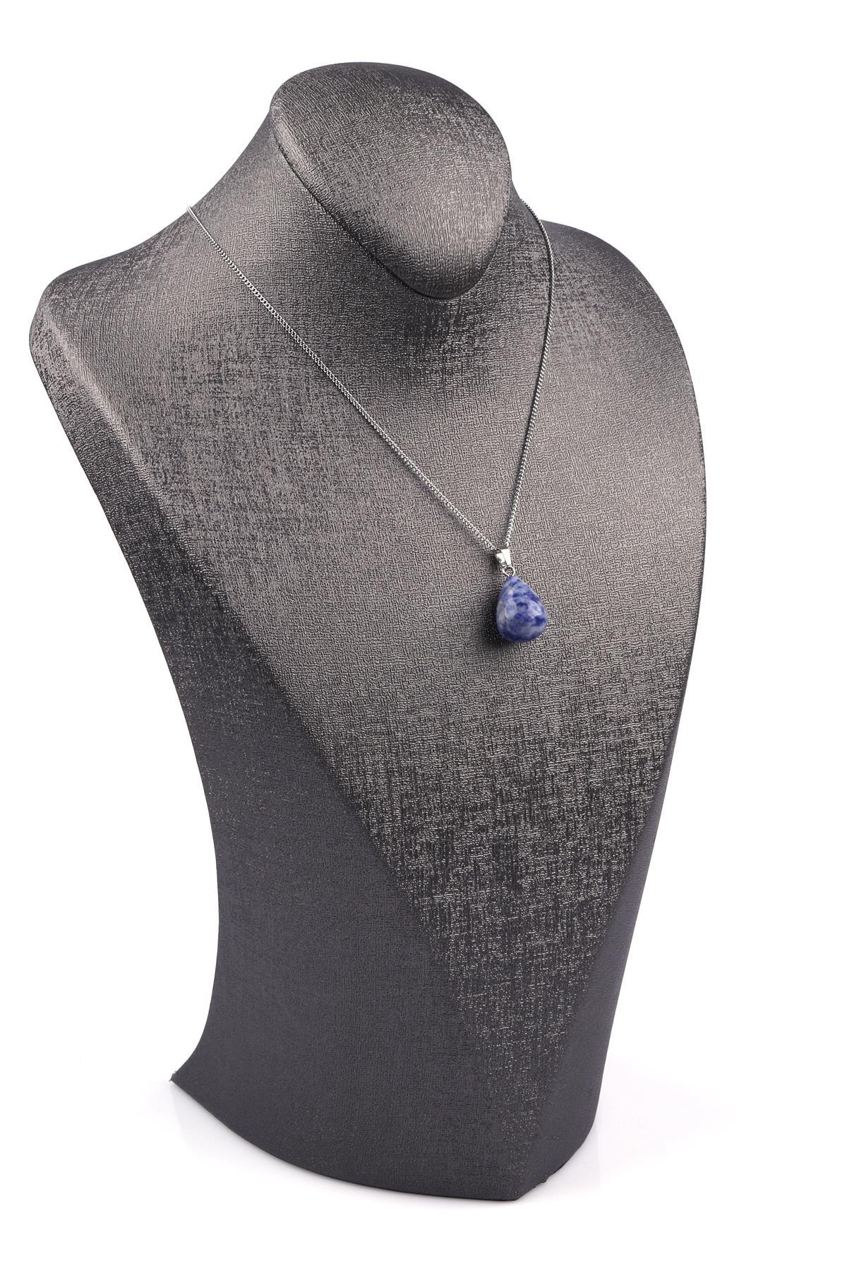 Sodalit Doğal Taş Damla Model Kolye