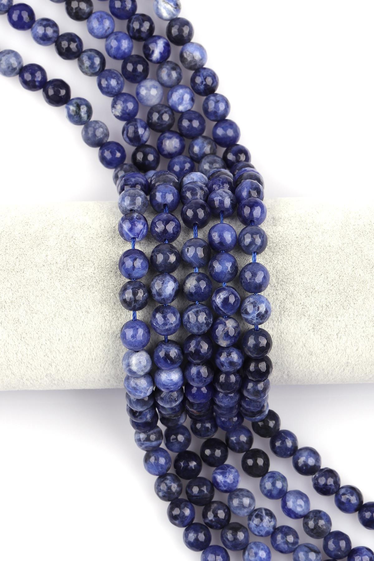 Sodalit Doğal Taş Dizi 8 mm Fasetli Küre Kesim 