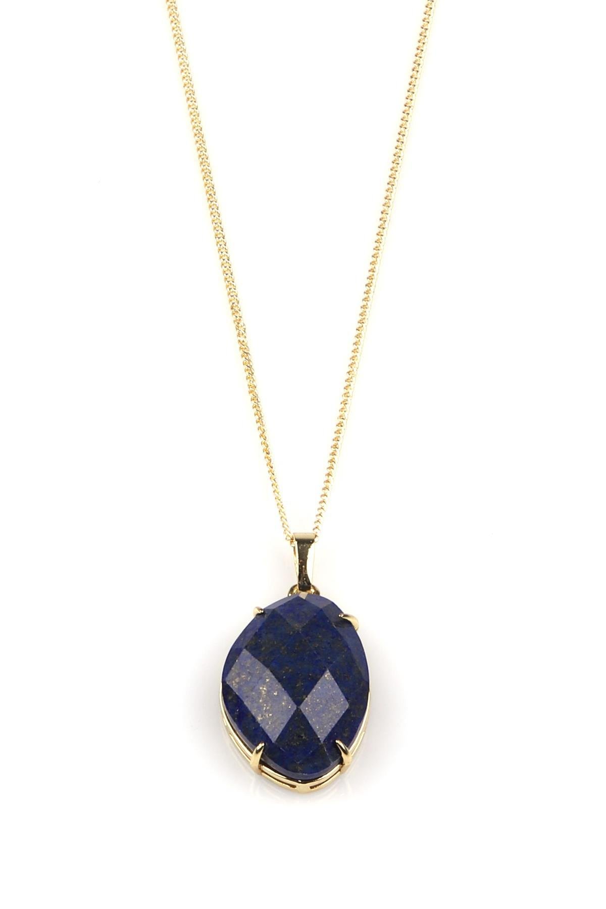 Sodalit Doğal Taş Gold Renkli Kolye