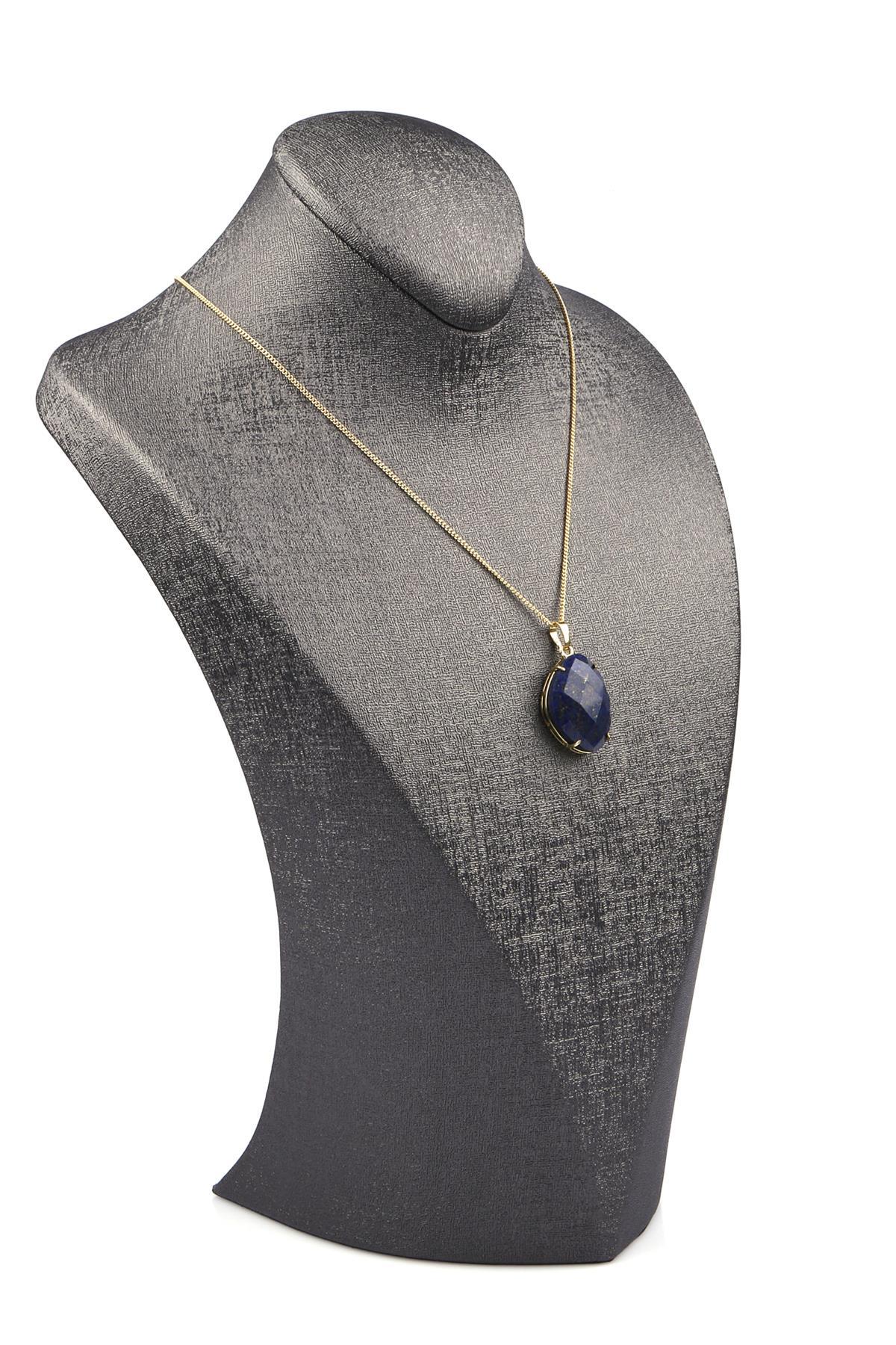 Sodalit Doğal Taş Gold Renkli Kolye