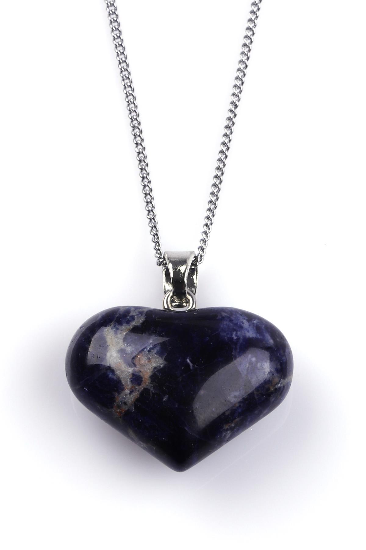 Sodalit Doğal Taş Kalp Model Kolye