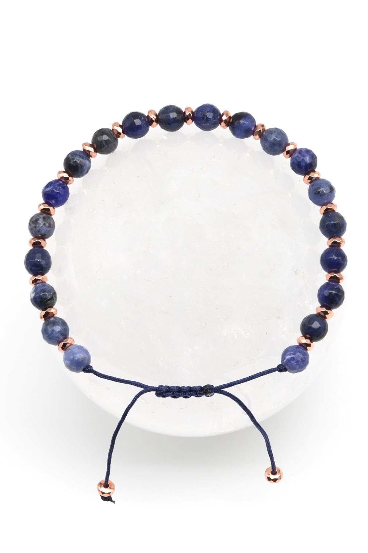 Sodalit Doğal Taş Makrome Örme Bileklik Fasetli Küre Kesim