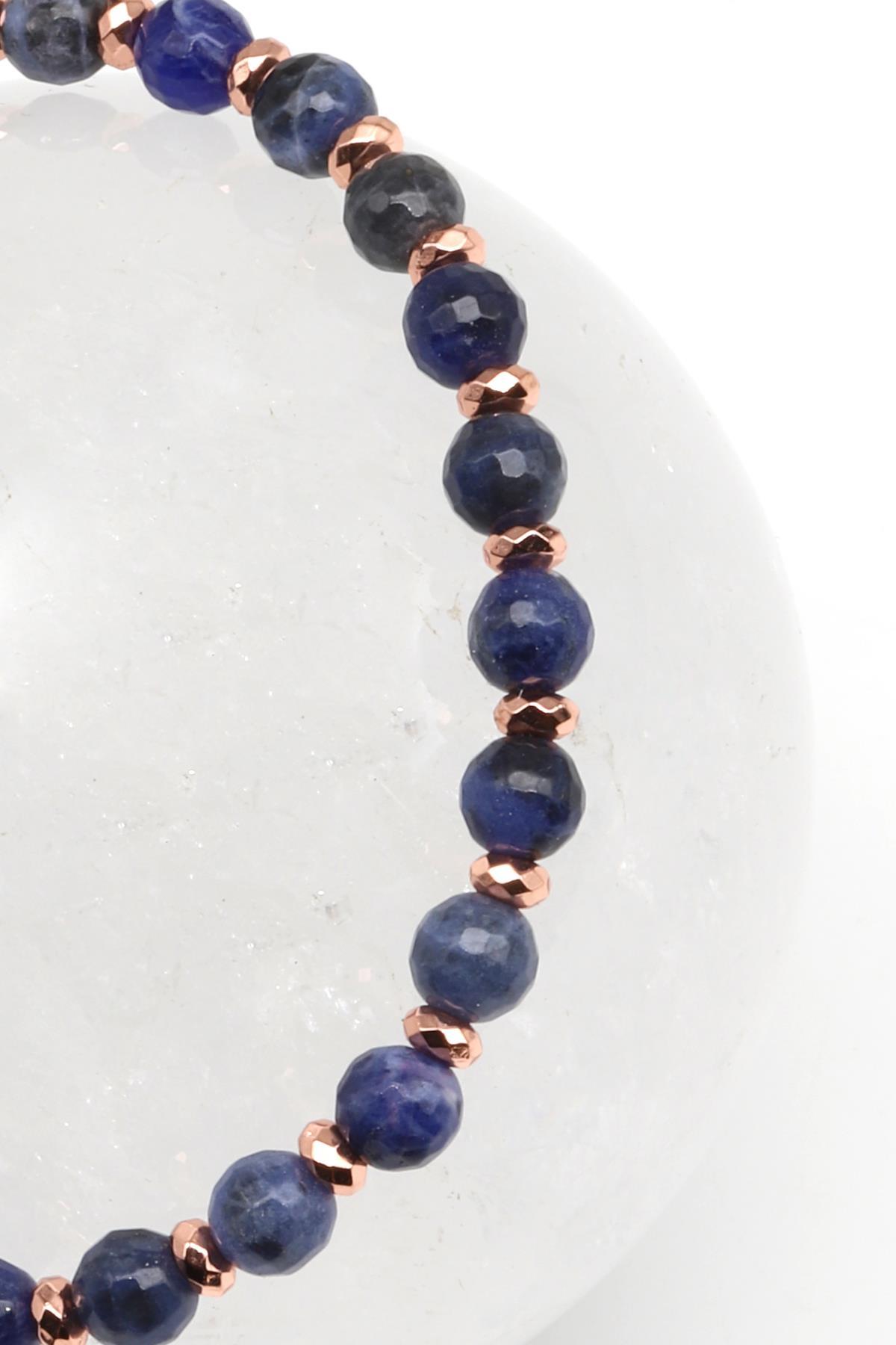 Sodalit Doğal Taş Makrome Örme Bileklik Fasetli Küre Kesim