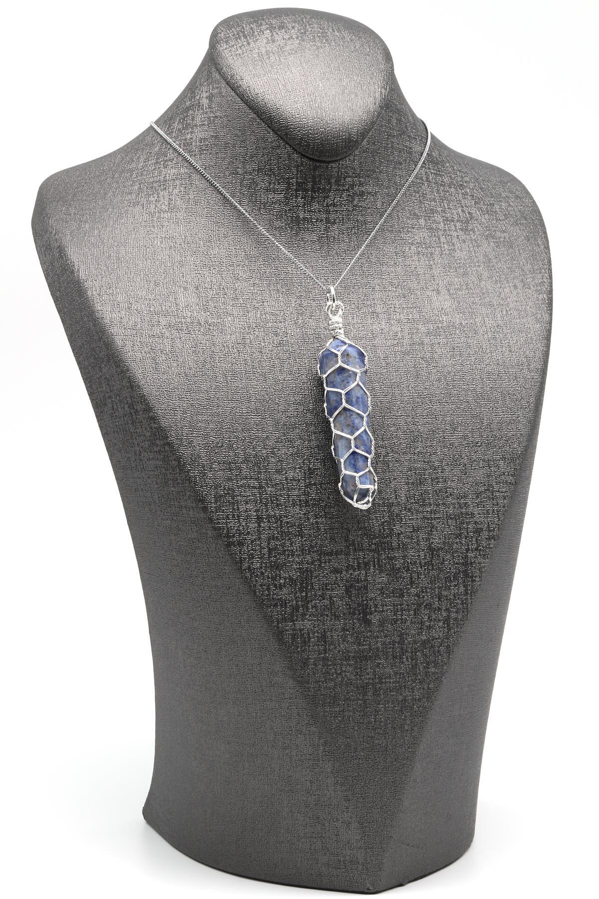 Sodalit Doğal Taş Tel Sarmalı Kolye