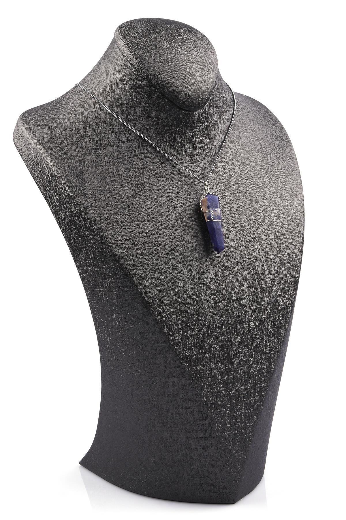 Sodalit Taşı Doğal Taş Tel Sarmalı Kolye