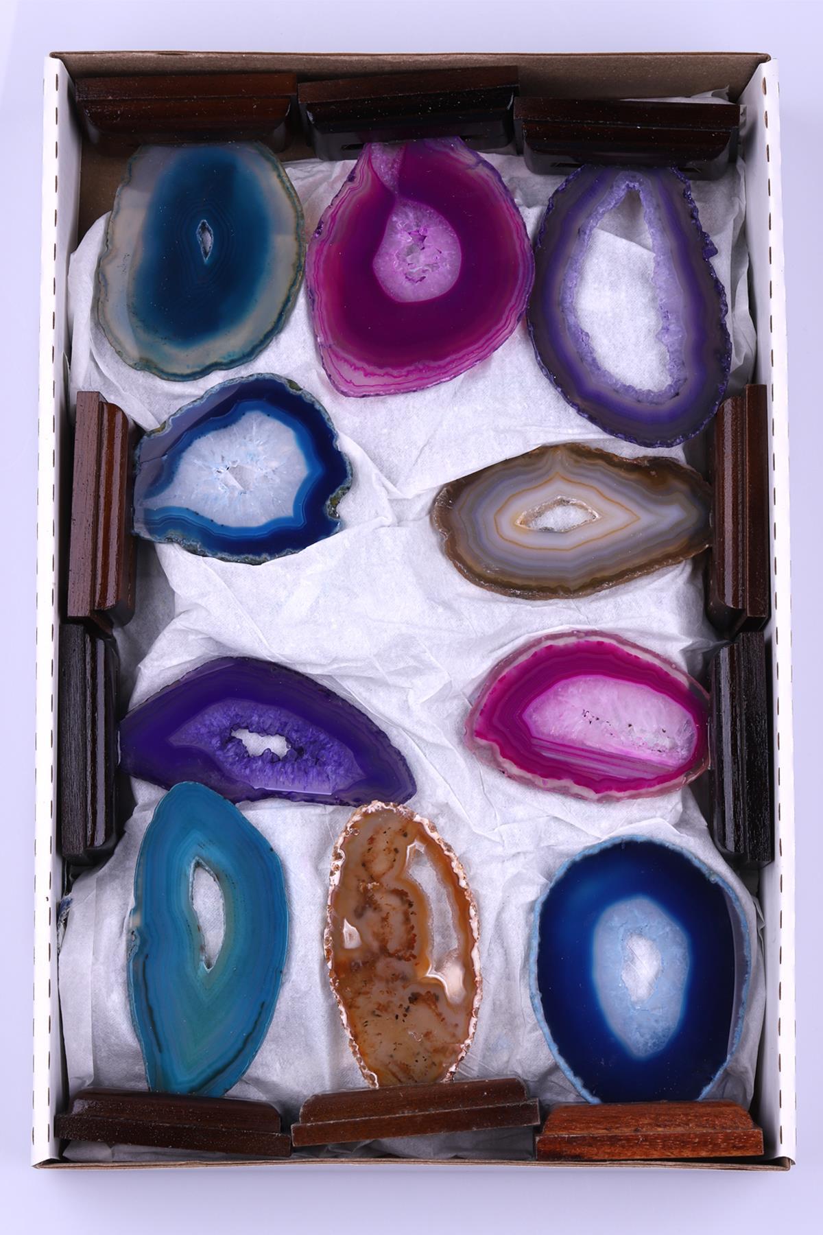 Standlı Akik Doğal Taş Plaka Set