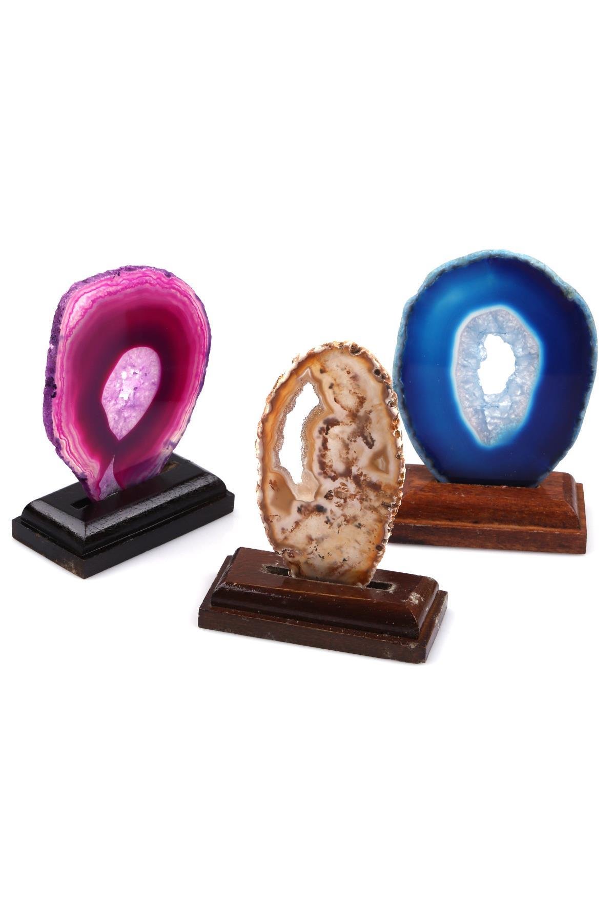 Standlı Akik Doğal Taş Plaka Set