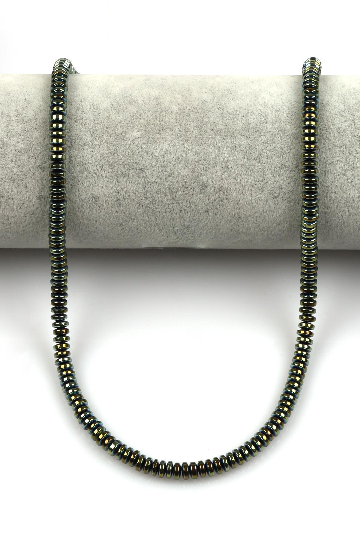 Su Yeşili Renkli Hematit Dizi 2 x 5 mm Rondel Kesim