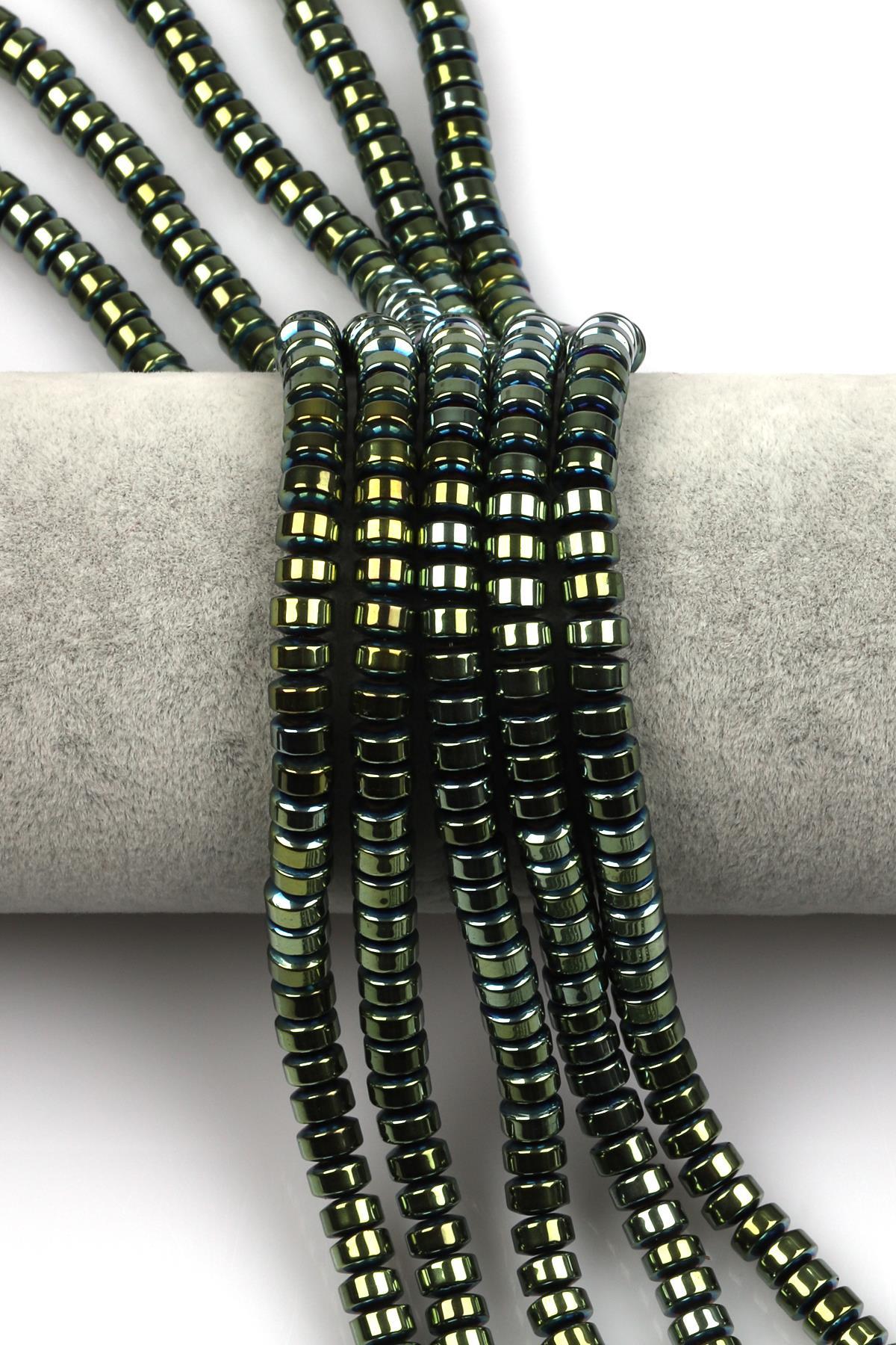 Su Yeşili Renkli Hematit Dizi 4 x 6 mm Rondel Kesim