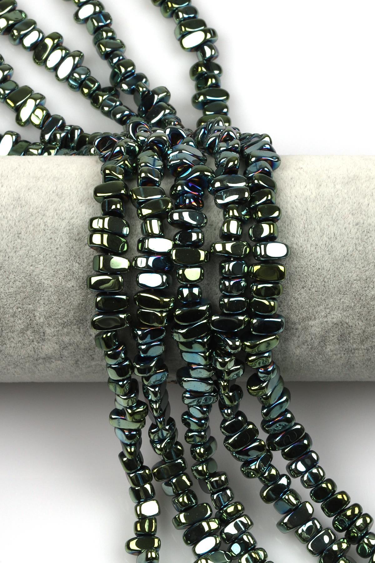 Su Yeşili Renkli Hematit Dizi 4 x 8 mm Kırık Model Kesim