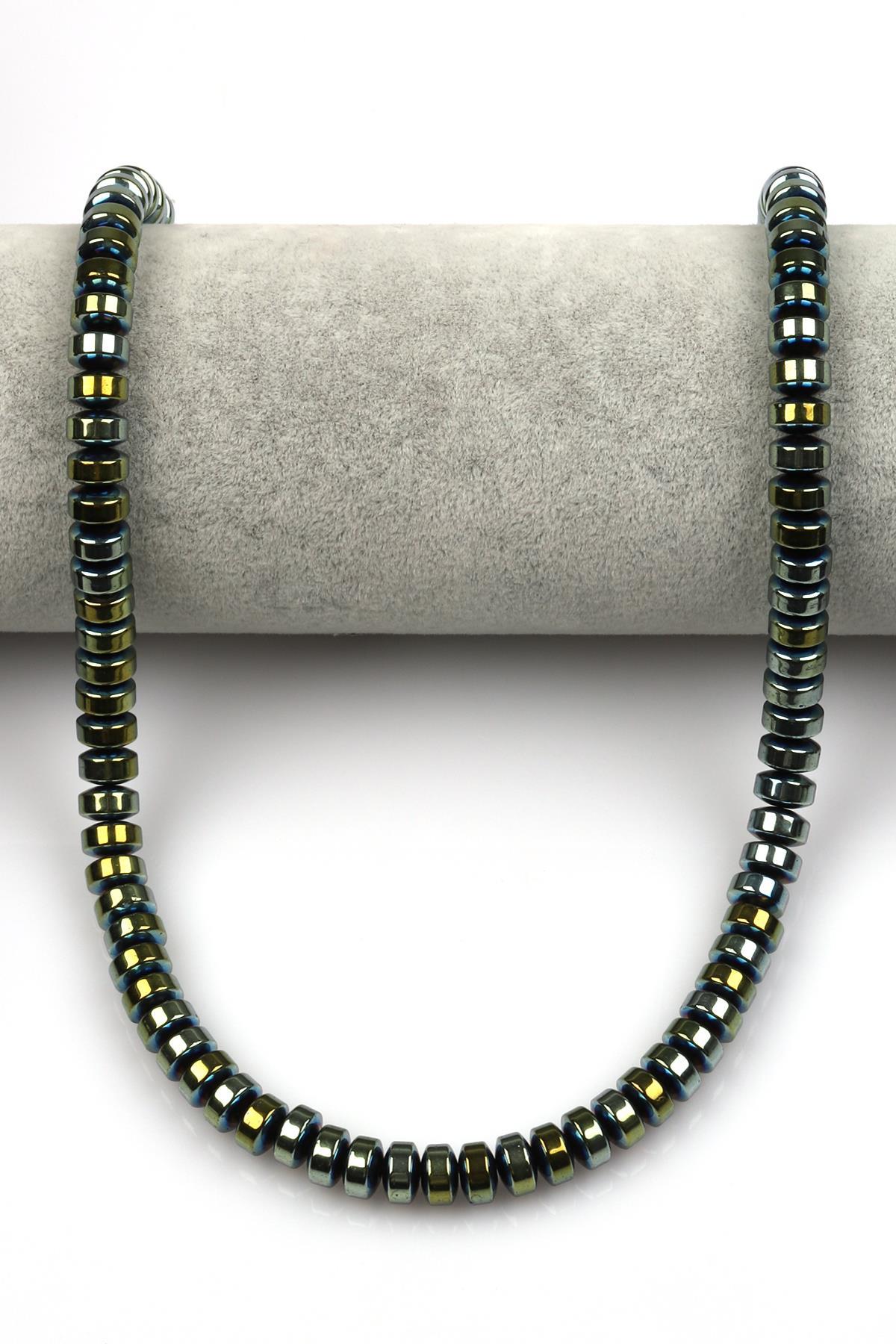 Su Yeşili Renkli Hematit Dizi 4 x 8 mm Rondel Kesim