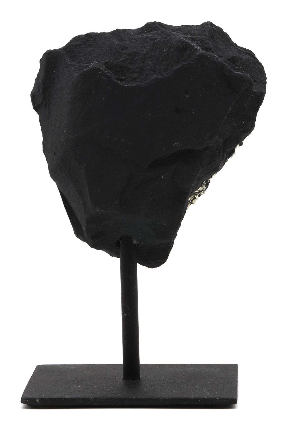 Şungit-Pirit Doğal Taş Standlı Ham Parça