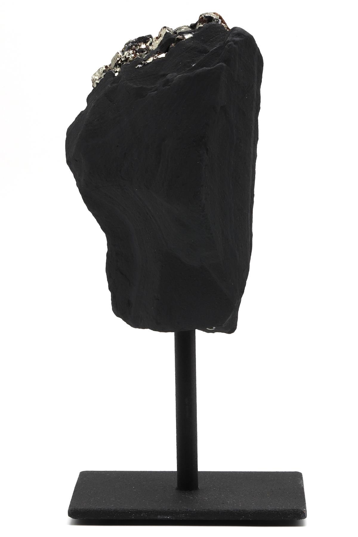 Şungit-Pirit Doğal Taş Standlı Ham Parça