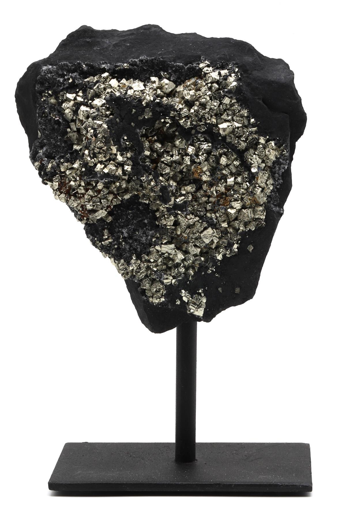 Şungit-Pirit Doğal Taş Standlı Ham Parça