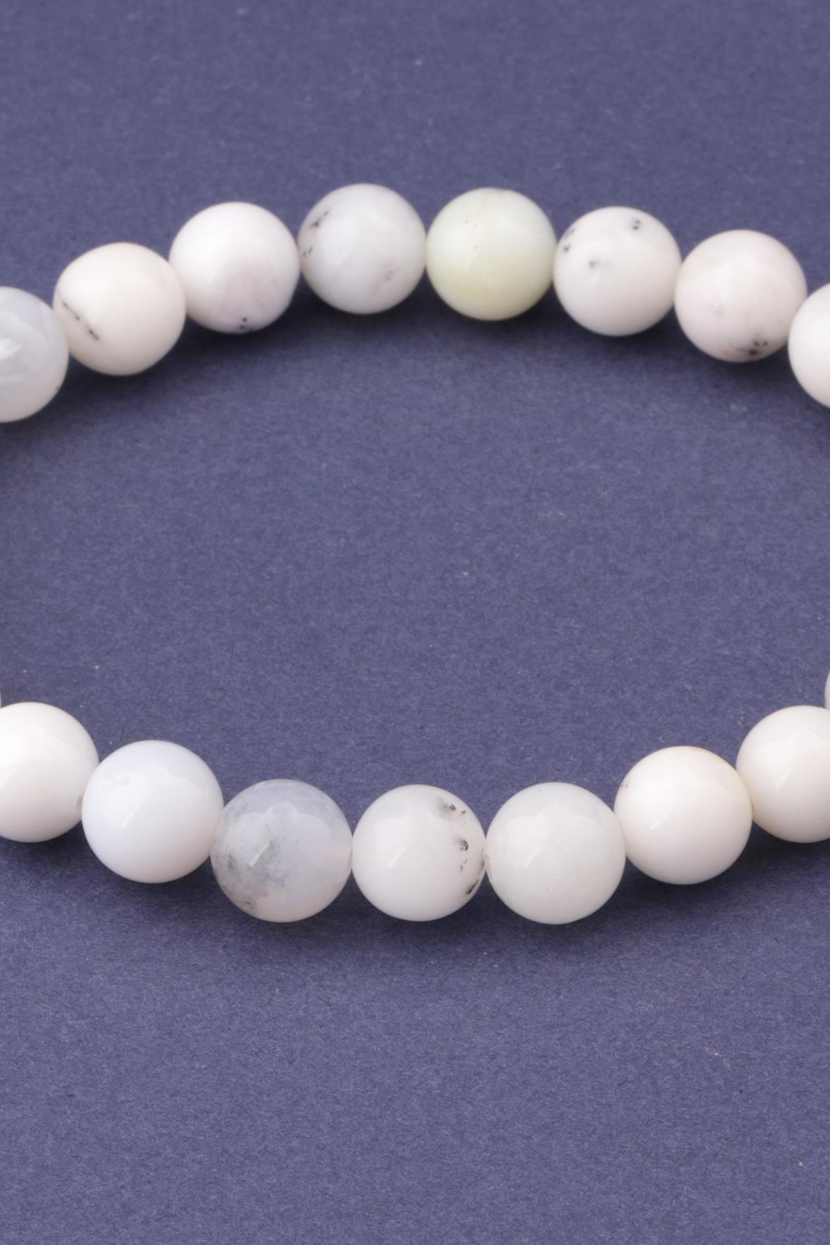 Süt Opal Doğal Taş Bileklik 8 mm Küre Kesim