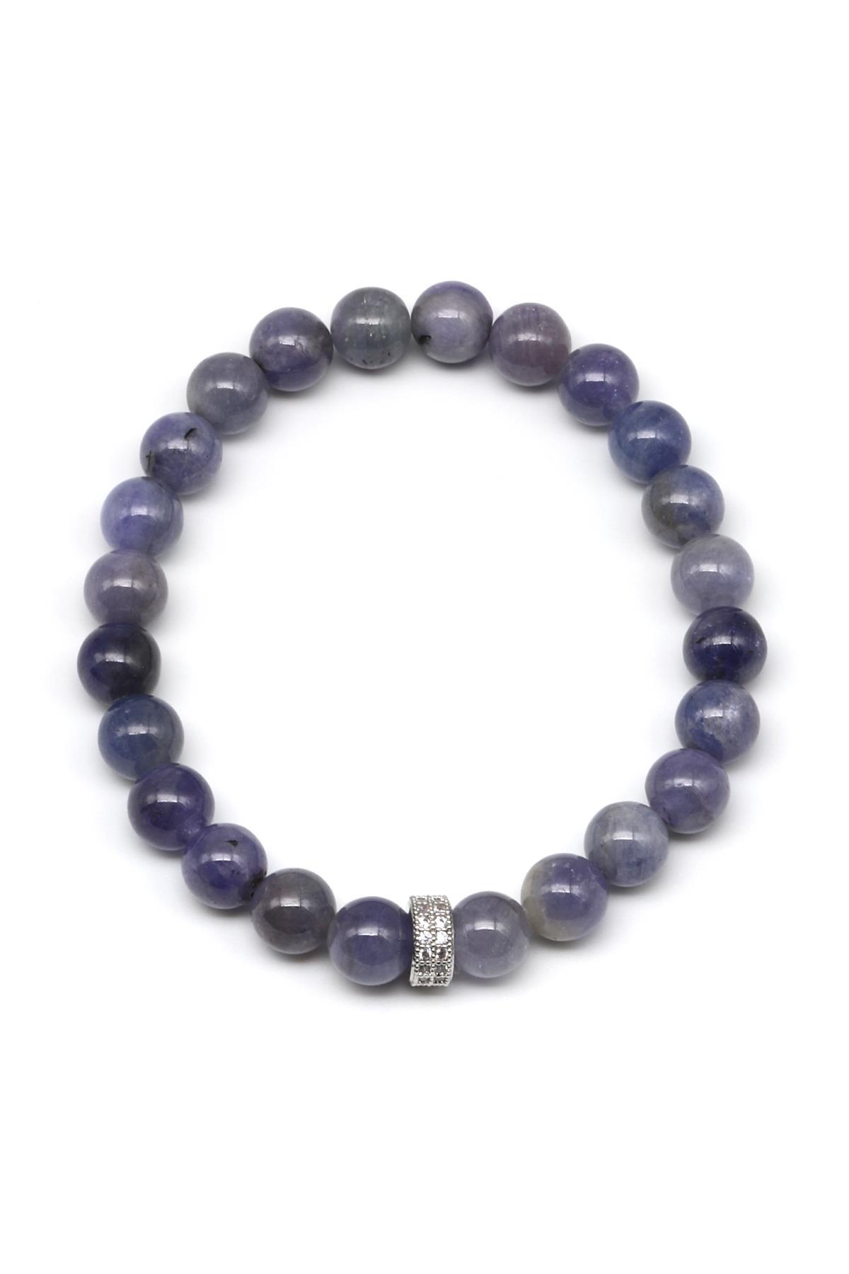 Tanzanit Doğal Taş Zirkon Aparatlı Bileklik 8 mm Küre Kesim