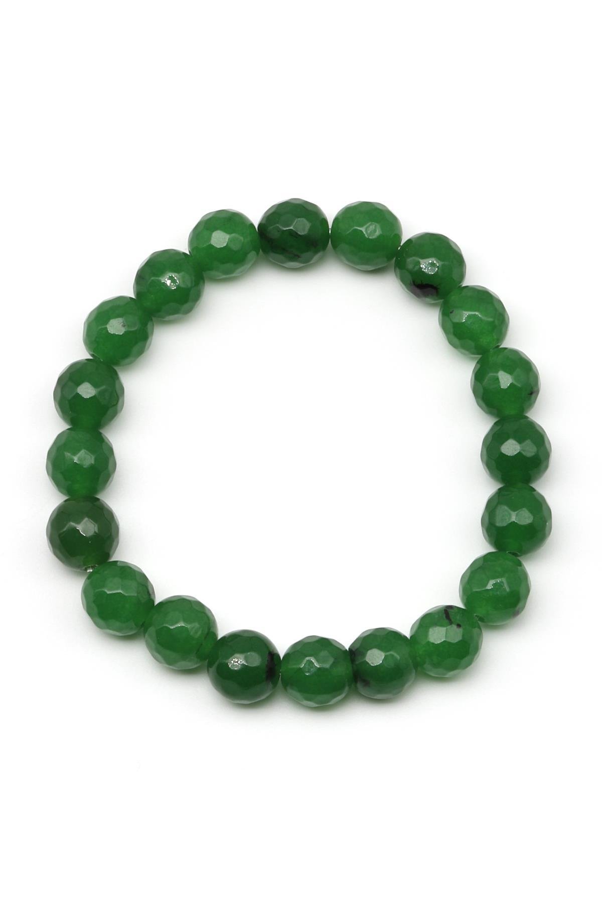 Tayvan Yeşim Doğal Taş Bileklik 10 mm Fasetli Küre Kesim