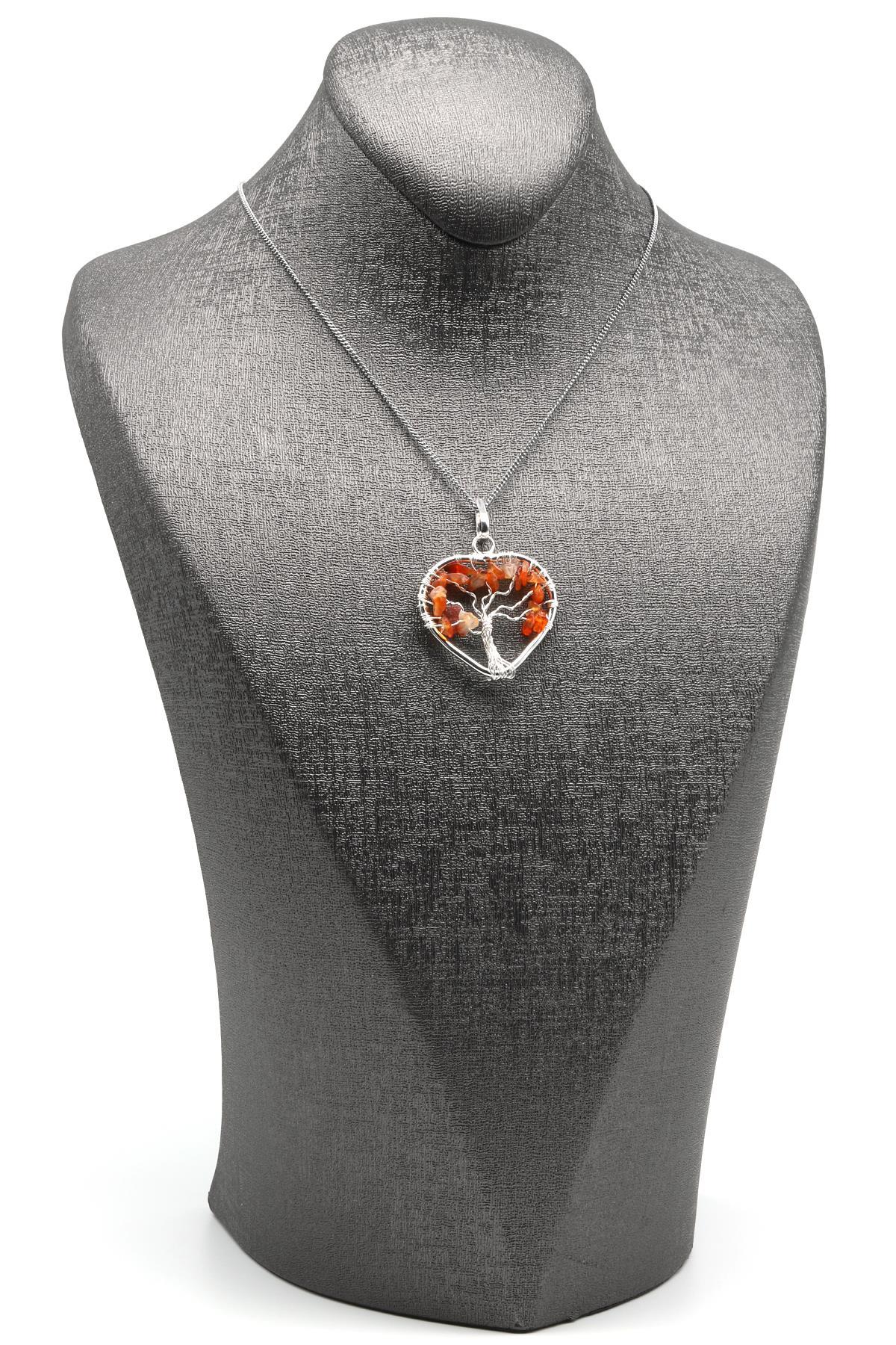 Tel Sarmalı Akik Doğal Taş Hayat Ağacı Kalp Model Kolye