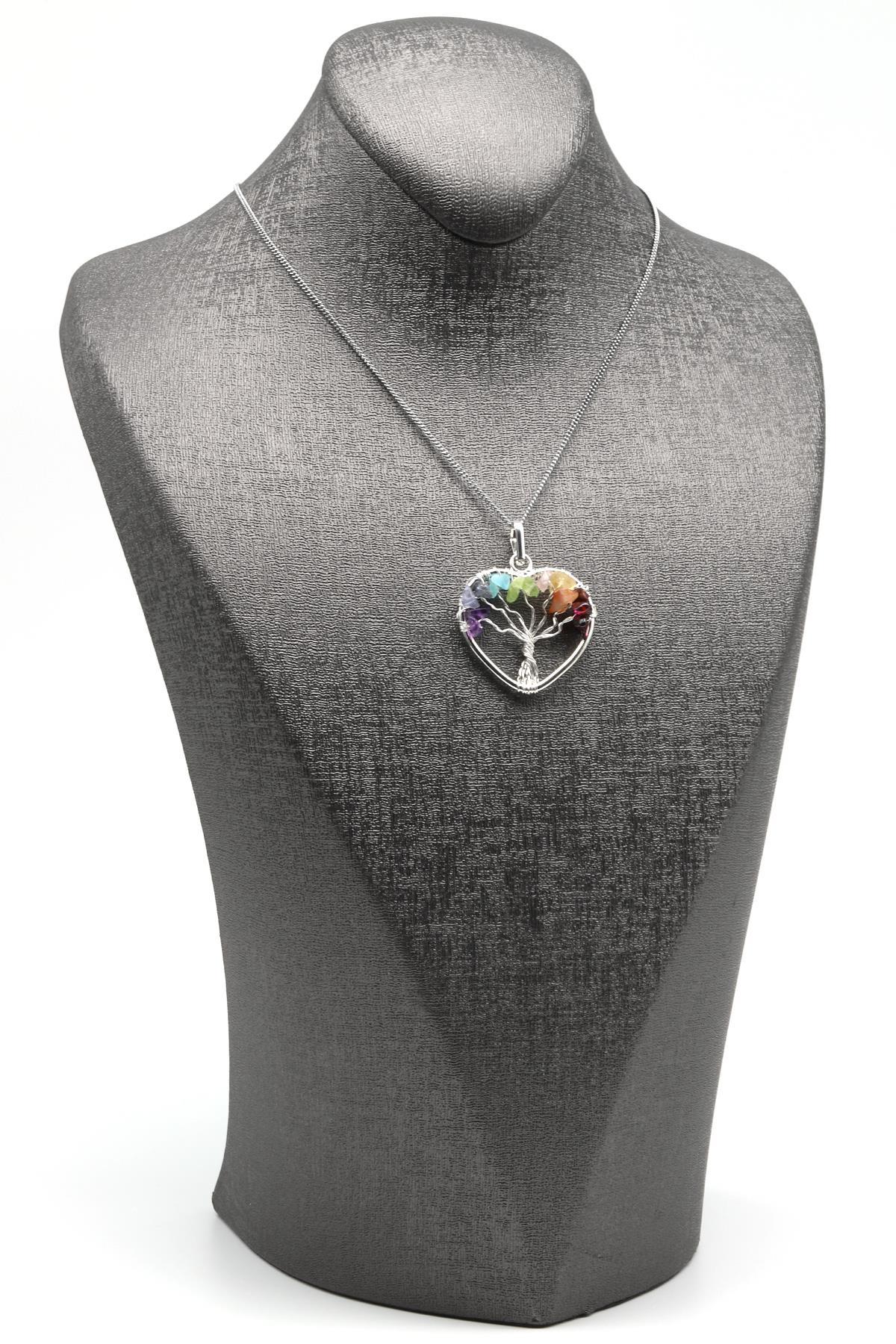 Tel Sarmalı Çakra Doğal Taş Hayat Ağacı Kalp Model Kolye