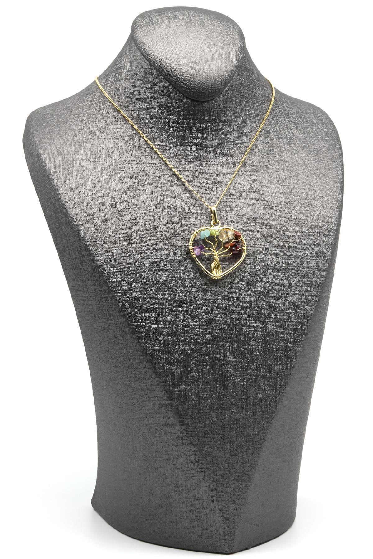 Tel Sarmalı Çakra Doğal Taş Hayat Ağacı Kalp Model Kolye