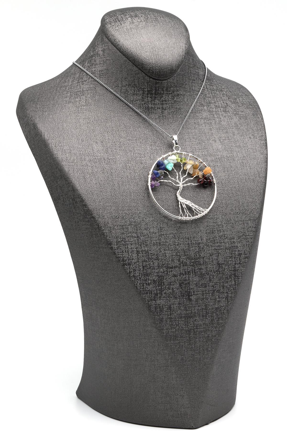 Tel Sarmalı Çakra Hayat Ağacı Doğal Taş Kolye