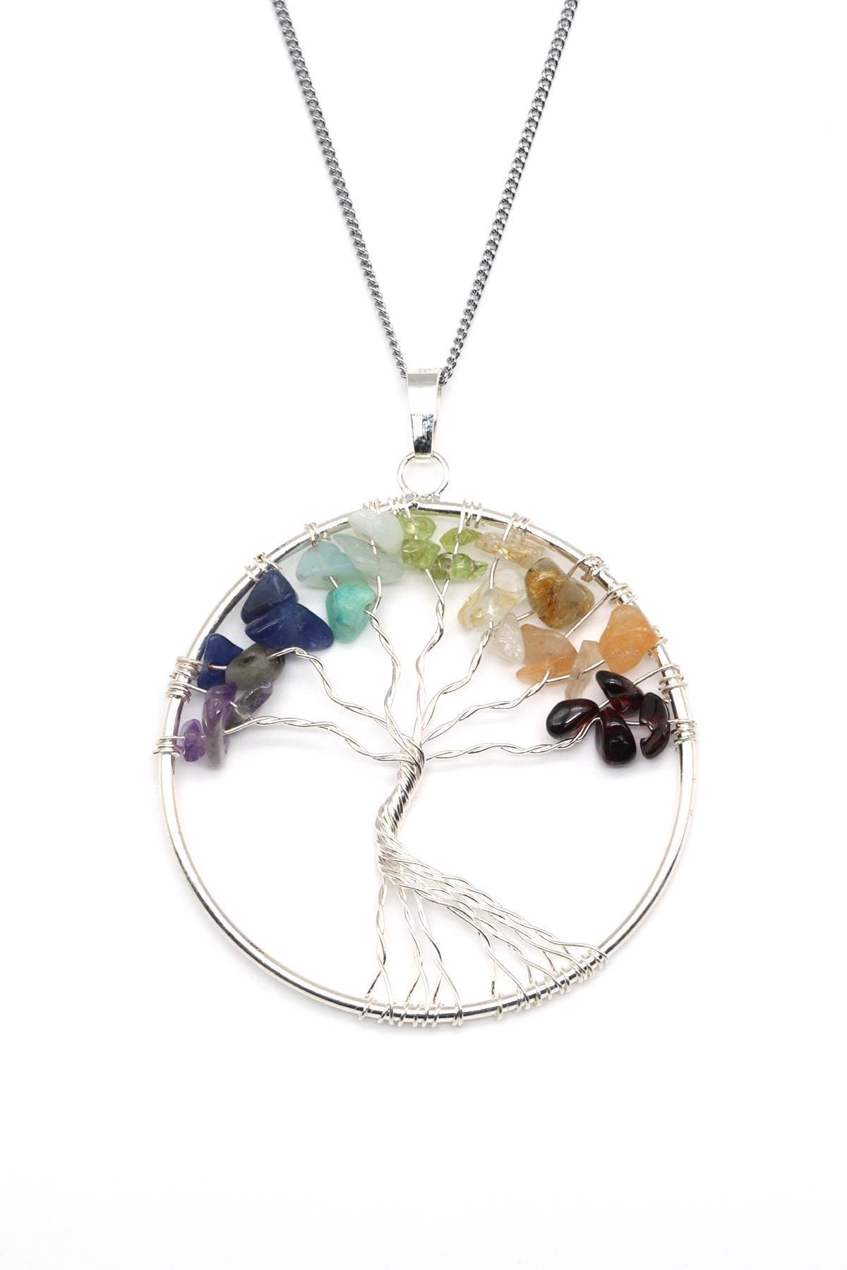 Tel Sarmalı Çakra Hayat Ağacı Doğal Taş Kolye