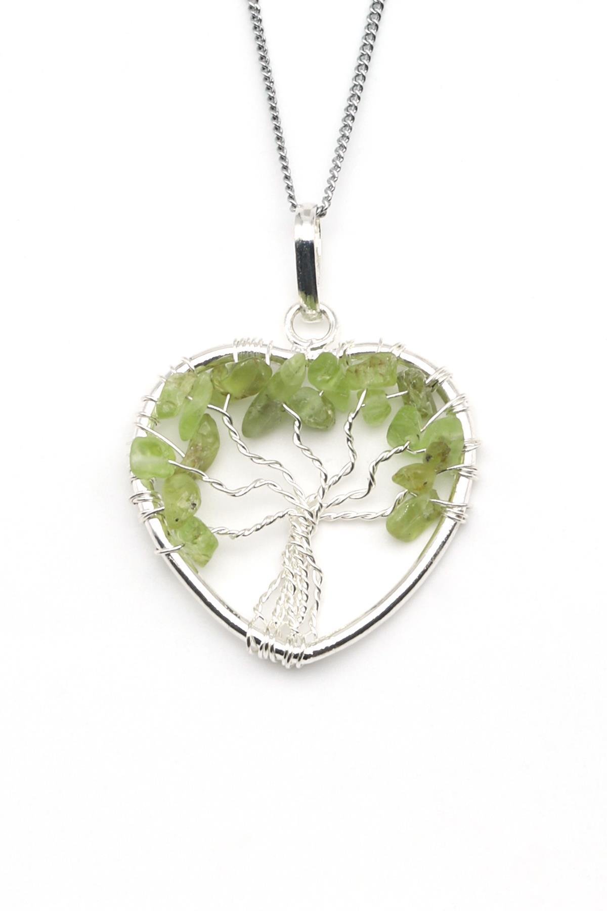 Tel Sarmalı Zebercet Doğal Taş Hayat Ağacı Kalp Model Kolye