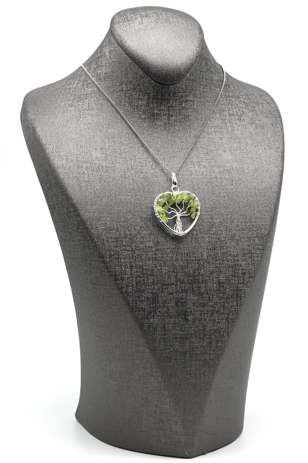 Tel Sarmalı Zebercet Doğal Taş Hayat Ağacı Kalp Model Kolye