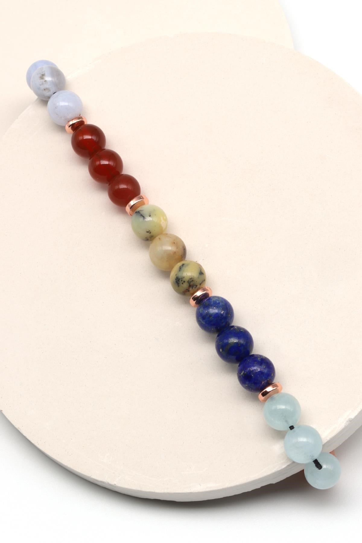 Terazi Burcu Taşlarından Oluşan Doğal Taş Makrome Bileklik 6 mm Küre Kesim - Burç Bilekliği