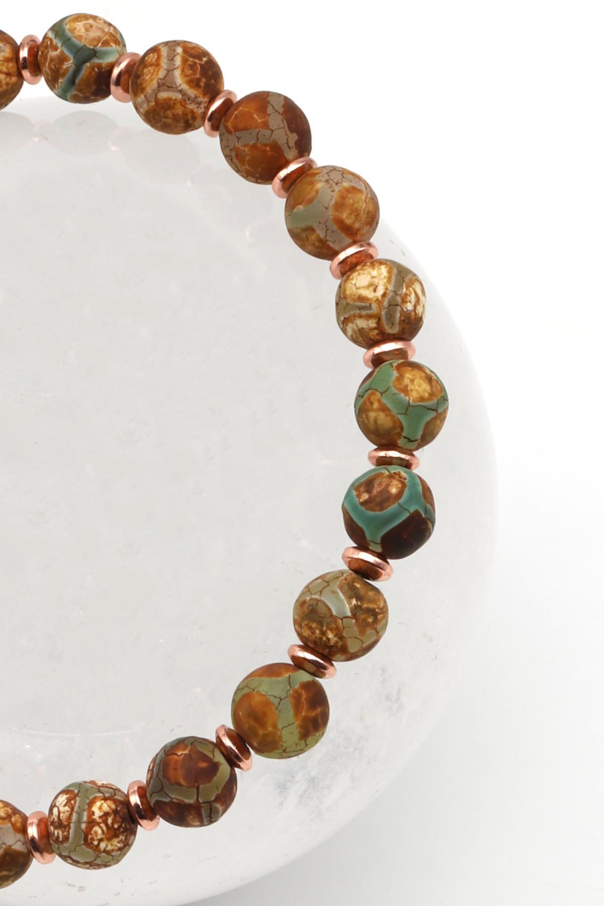 Tibet Akik Doğal Taş Makrome Örme Bileklik Küre Kesim